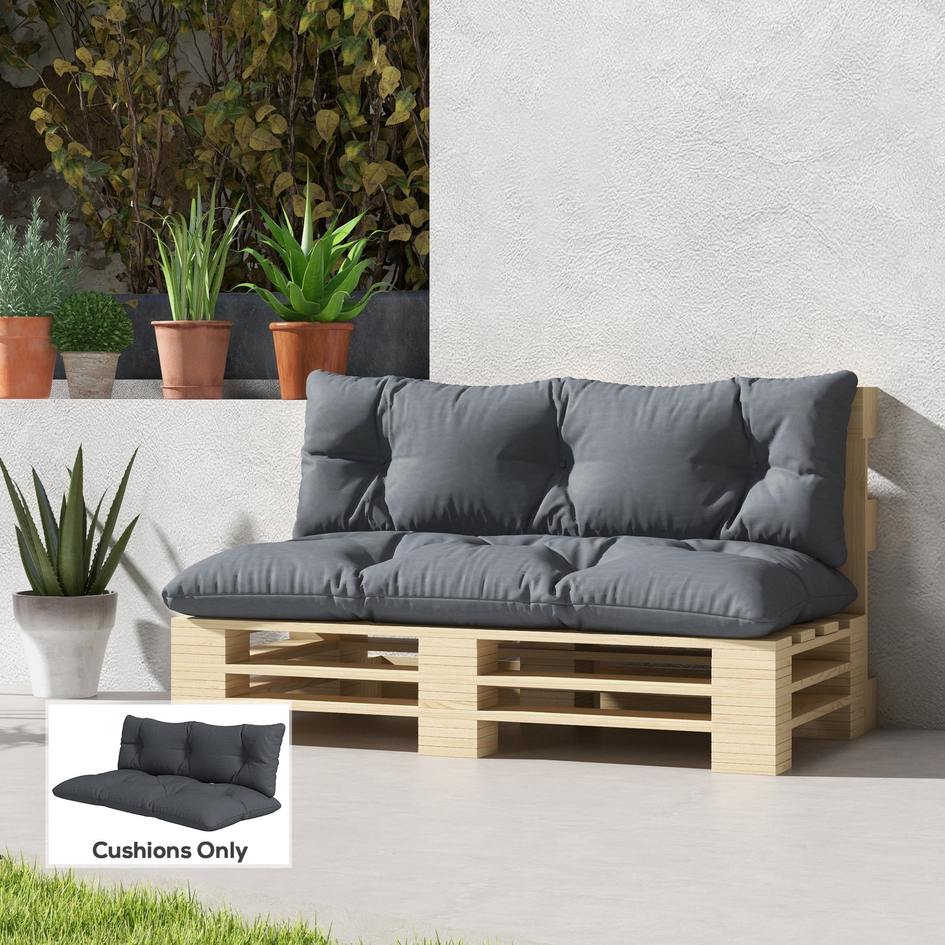 2 Seater 6" Thick Outdoor Seat Cushions with Back Cushion for Pallet, Loveseat Outdoor Furniture Cushions, Fade-Resistant Replacement Patio Cushions, Dark Grey