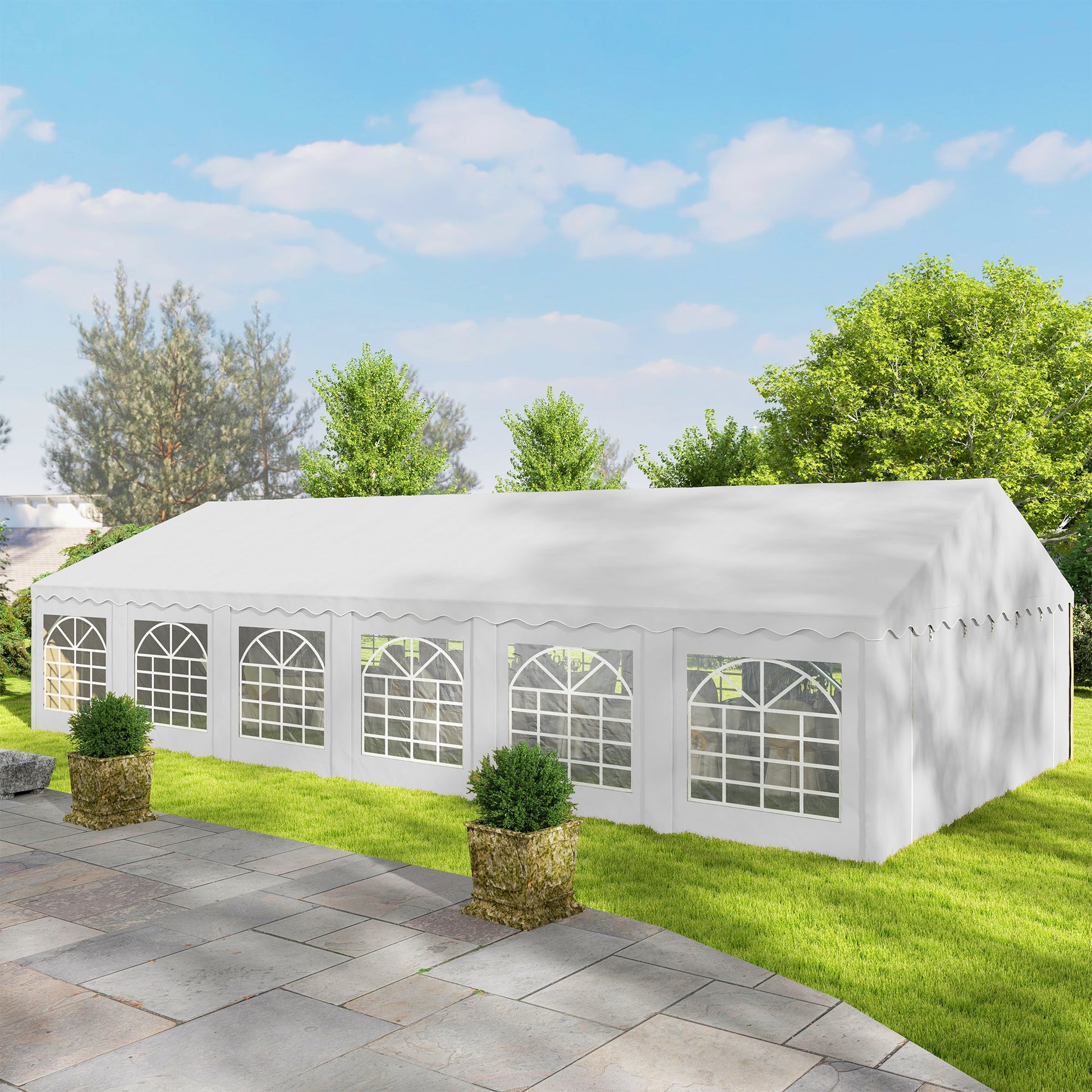 20' x 40' Heavy Duty Party Tent and Carport, Galvanized Outdoor Canopy Tent Event Tent with Removable Window Sidewalls for Parties, Wedding, Events, BBQ, White