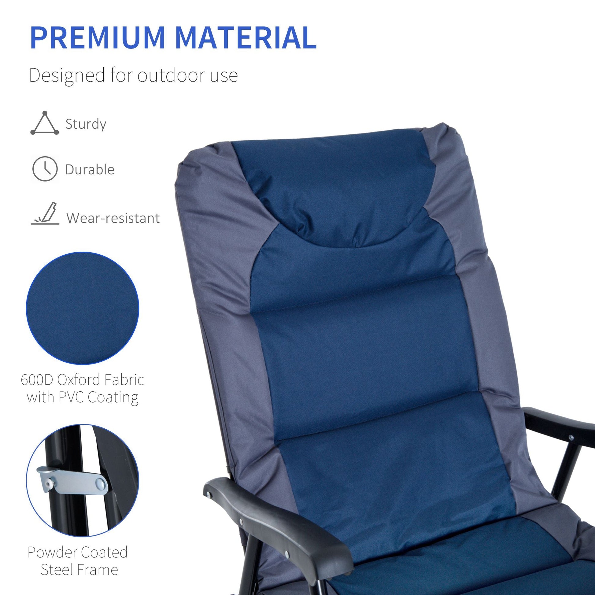 2pc Patio Foldable Rocking Chair Set w/ Soft Padded Seat, Backrest, and Headrest for park, backyard, garden, Navy Blue