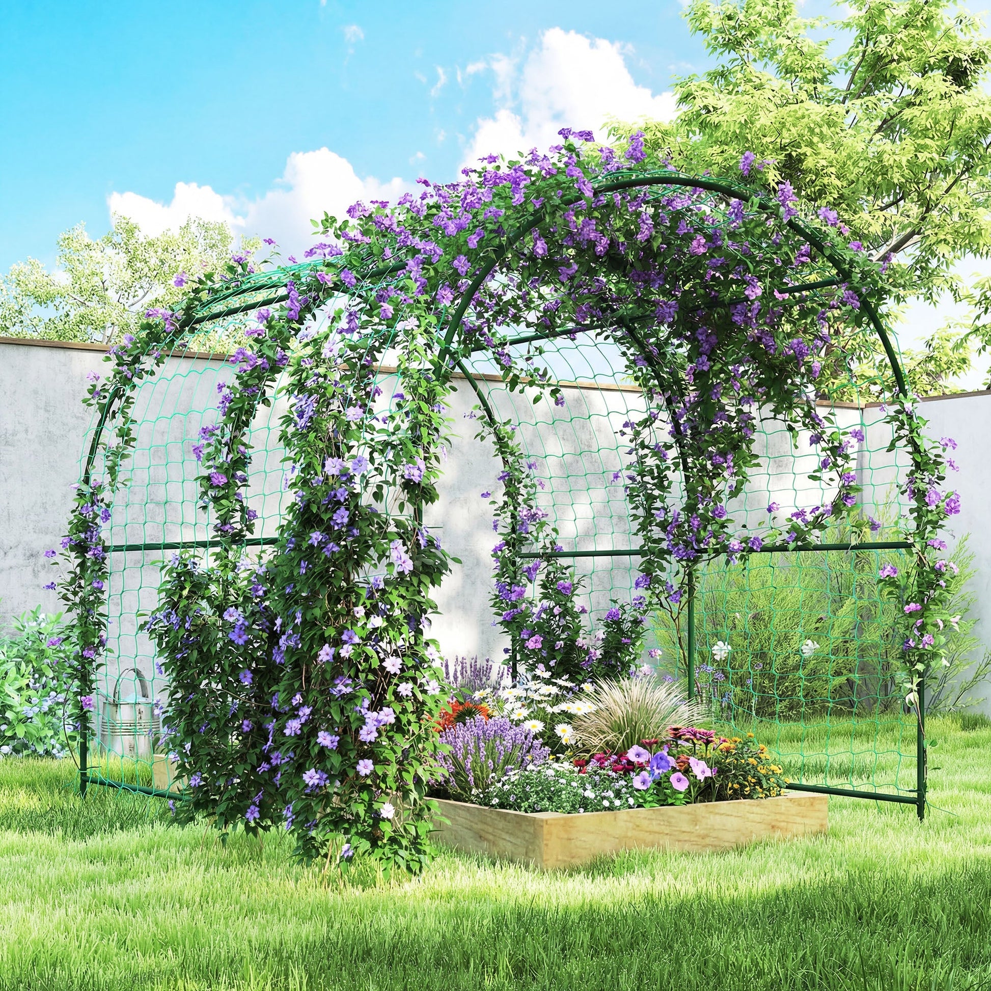 Garden Arch Trellis for Climbing Plants Outdoor, 7.1FT Tall Cucumber Trellis with Climbing Net, Metal Plant Support Archway for Backyard, Lawn, Party, Wedding, Ceremony