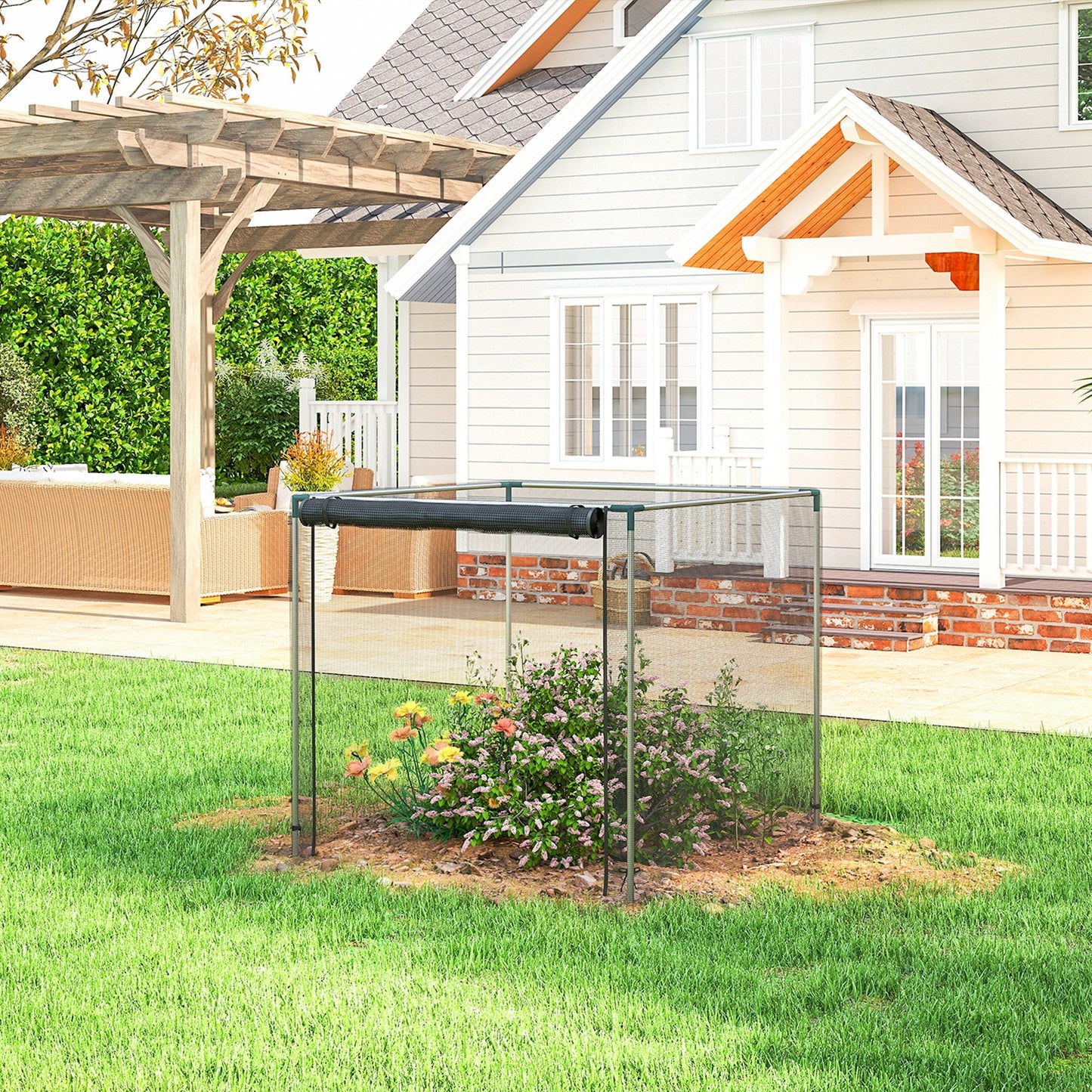 4' x 4' Crop Cage, Plant Protection Tent with Zippered Door and Galvanized Steel Frame, Fruit Cage Netting Cover for Garden, Yard, Lawn, Black