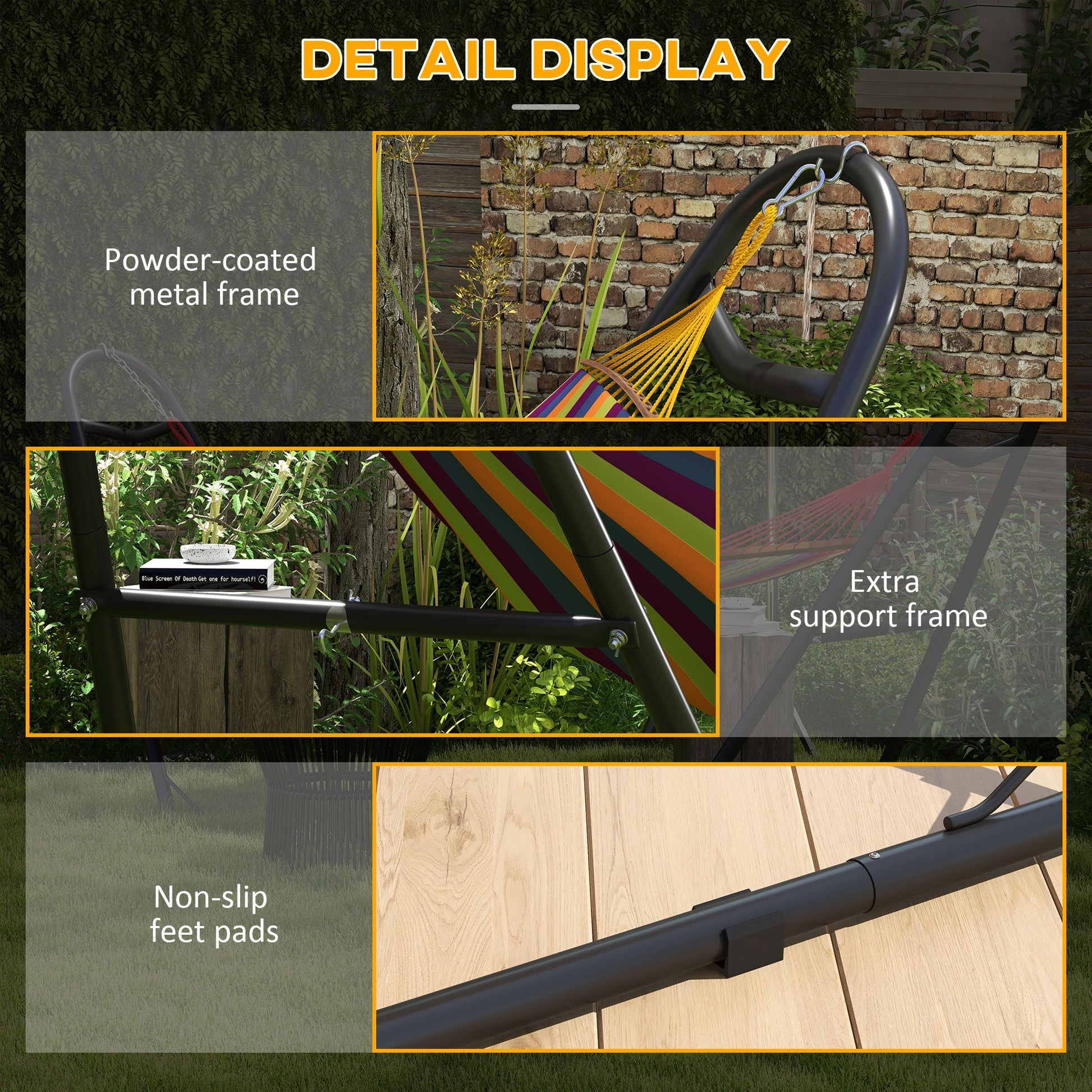 10.3ft Hammock Stand, Adjustable Hammock Stand Fits 9-14 ft Hammocks, Heavy Duty 450 lbs Capacity, Black