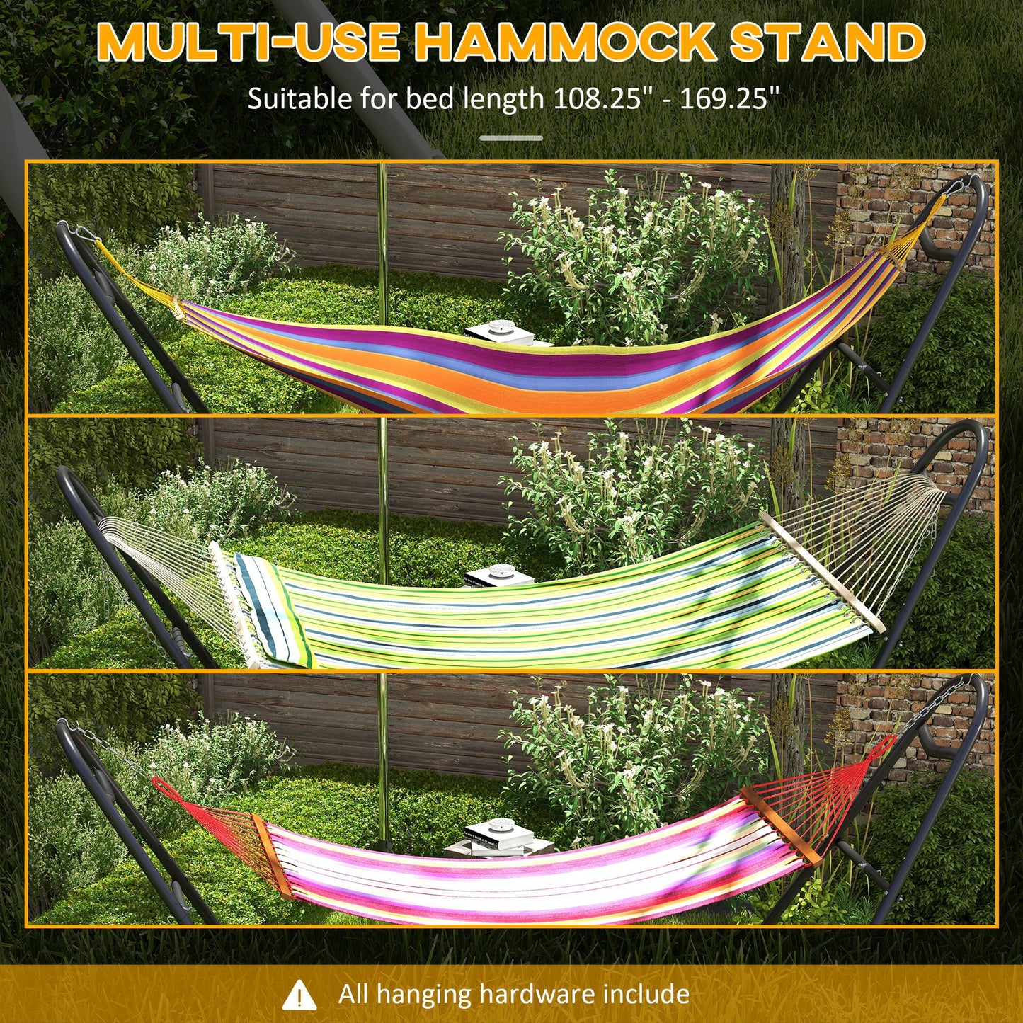 10.3ft Hammock Stand, Adjustable Hammock Stand Fits 9-14 ft Hammocks, Heavy Duty 450 lbs Capacity, Black