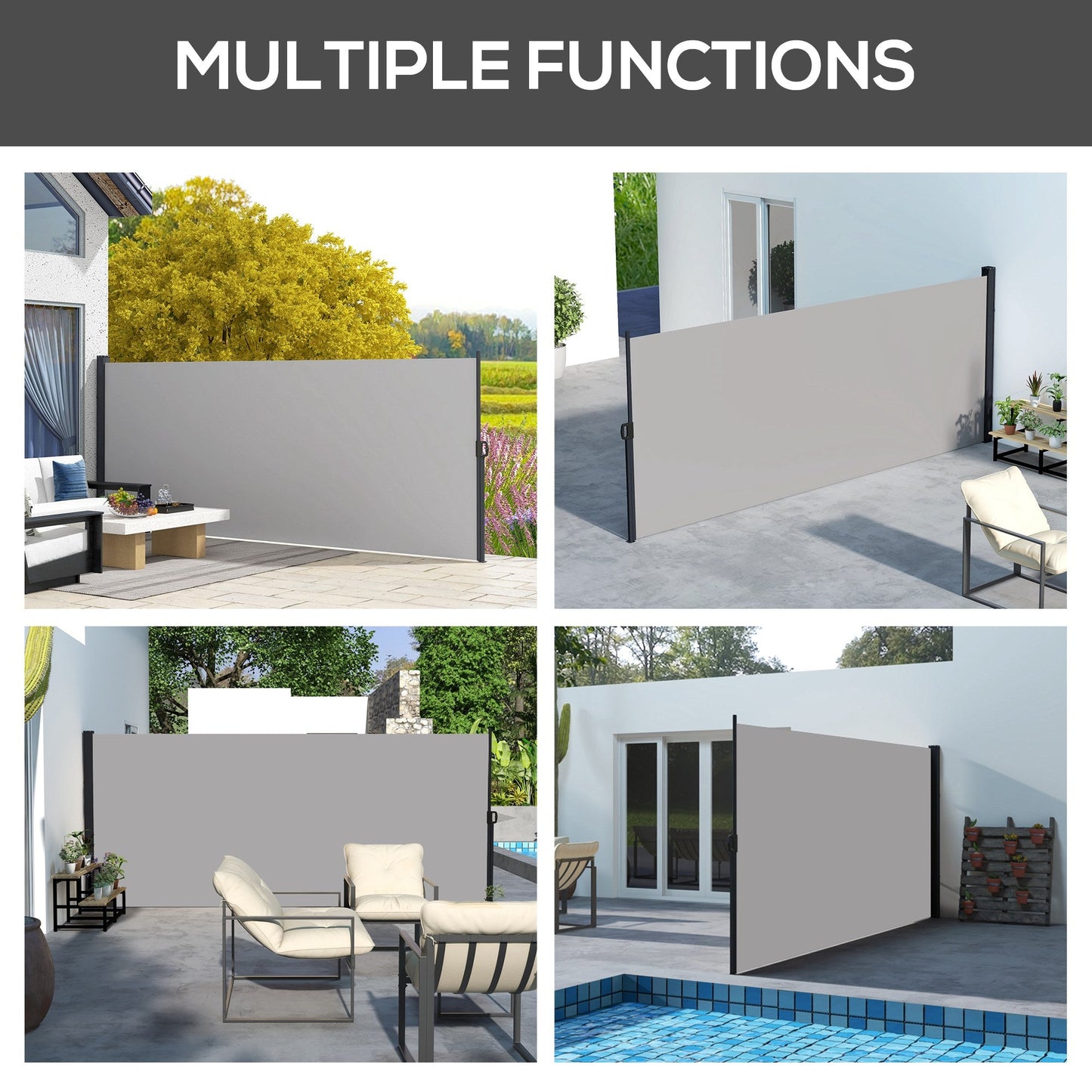 13' x 6' Retractable Side Awning, Garden Privacy Screen Divider, Full Cassette Windbreaker for Hot Tub, Balcony, Terrace, Pool, Light Grey