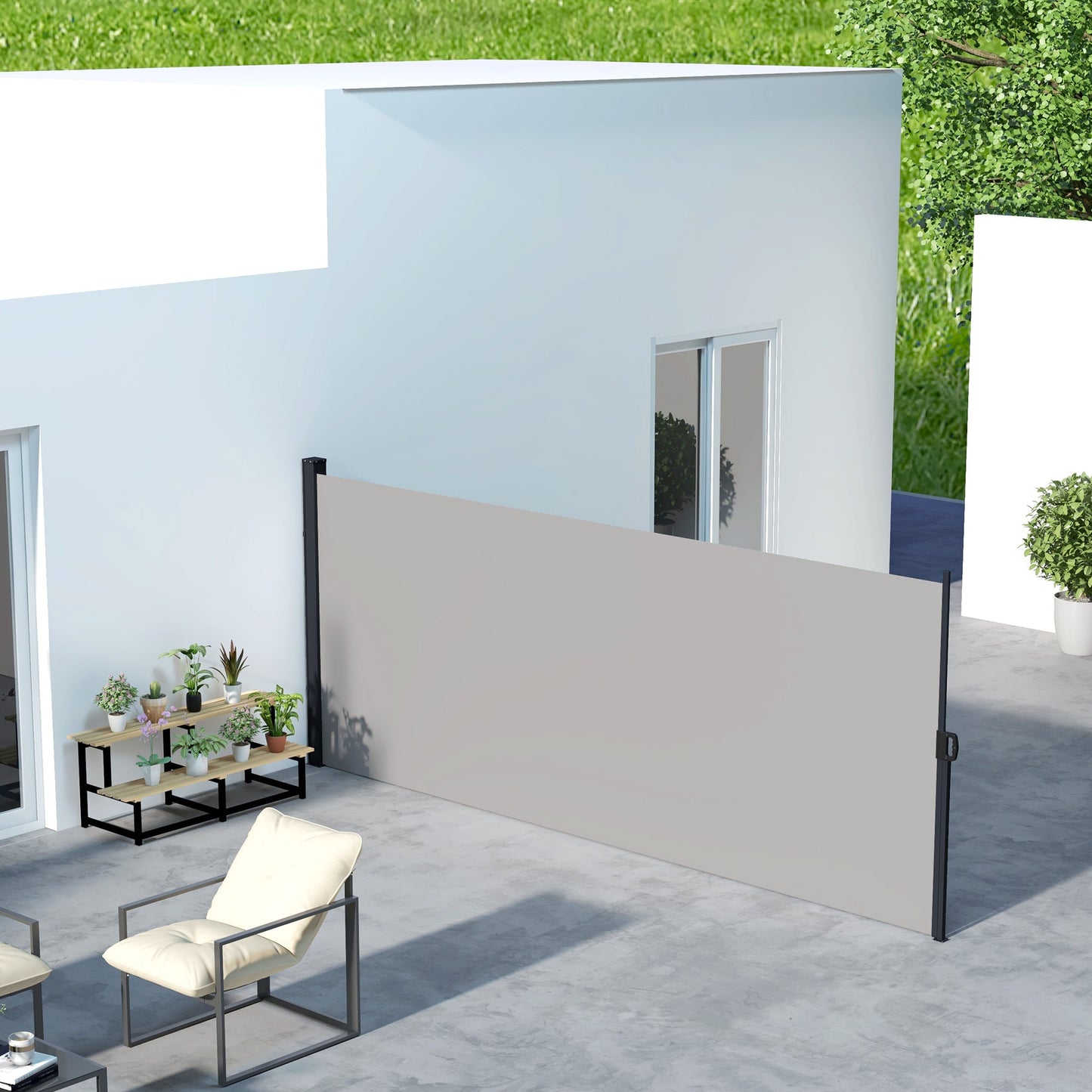 13' x 6' Retractable Side Awning, Garden Privacy Screen Divider, Full Cassette Windbreaker for Hot Tub, Balcony, Terrace, Pool, Light Grey