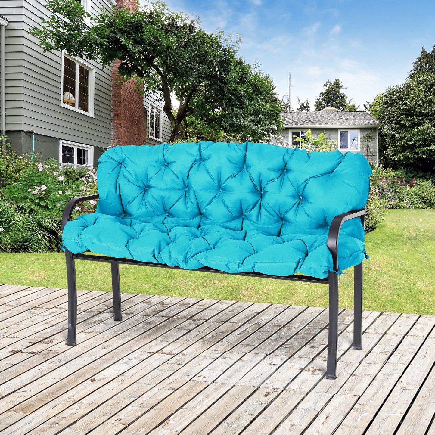 Porch Swing Cushion Garden Bench Cushion with Backrest, Non-Slip 3-Seater Thick Pad, Swing Chair Mat Replacement for Indoor and Outdoor, 59.1" x 38.6", Turquoise