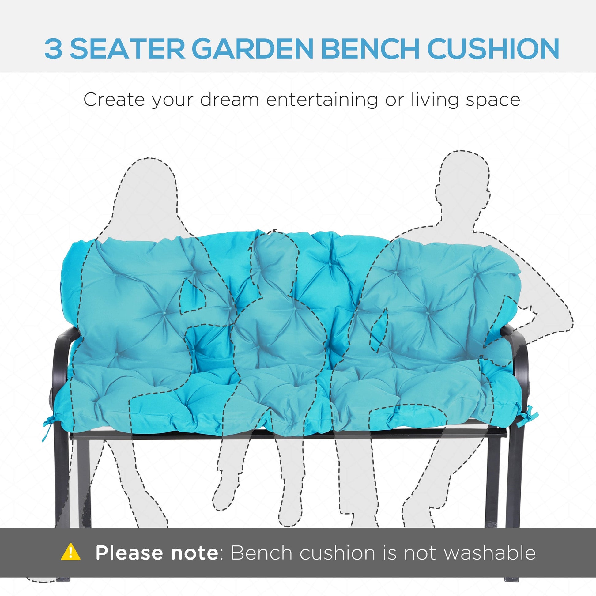 Porch Swing Cushion Garden Bench Cushion with Backrest, Non-Slip 3-Seater Thick Pad, Swing Chair Mat Replacement for Indoor and Outdoor, 59.1" x 38.6", Turquoise