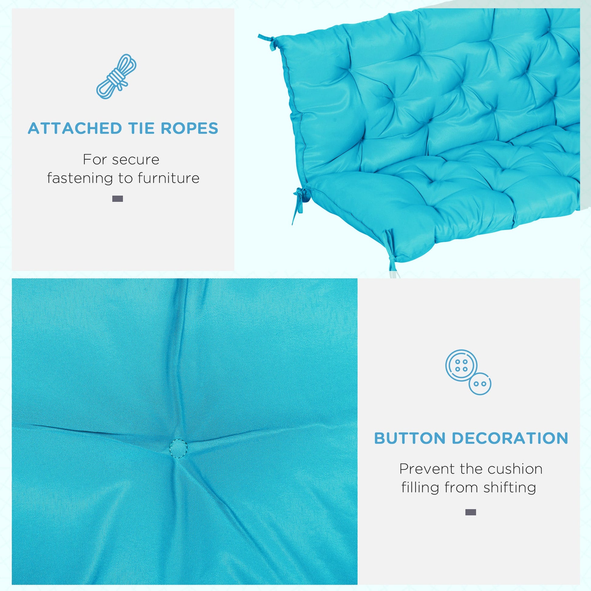 Porch Swing Cushion Garden Bench Cushion with Backrest, Non-Slip 3-Seater Thick Pad, Swing Chair Mat Replacement for Indoor and Outdoor, 59.1" x 38.6", Turquoise