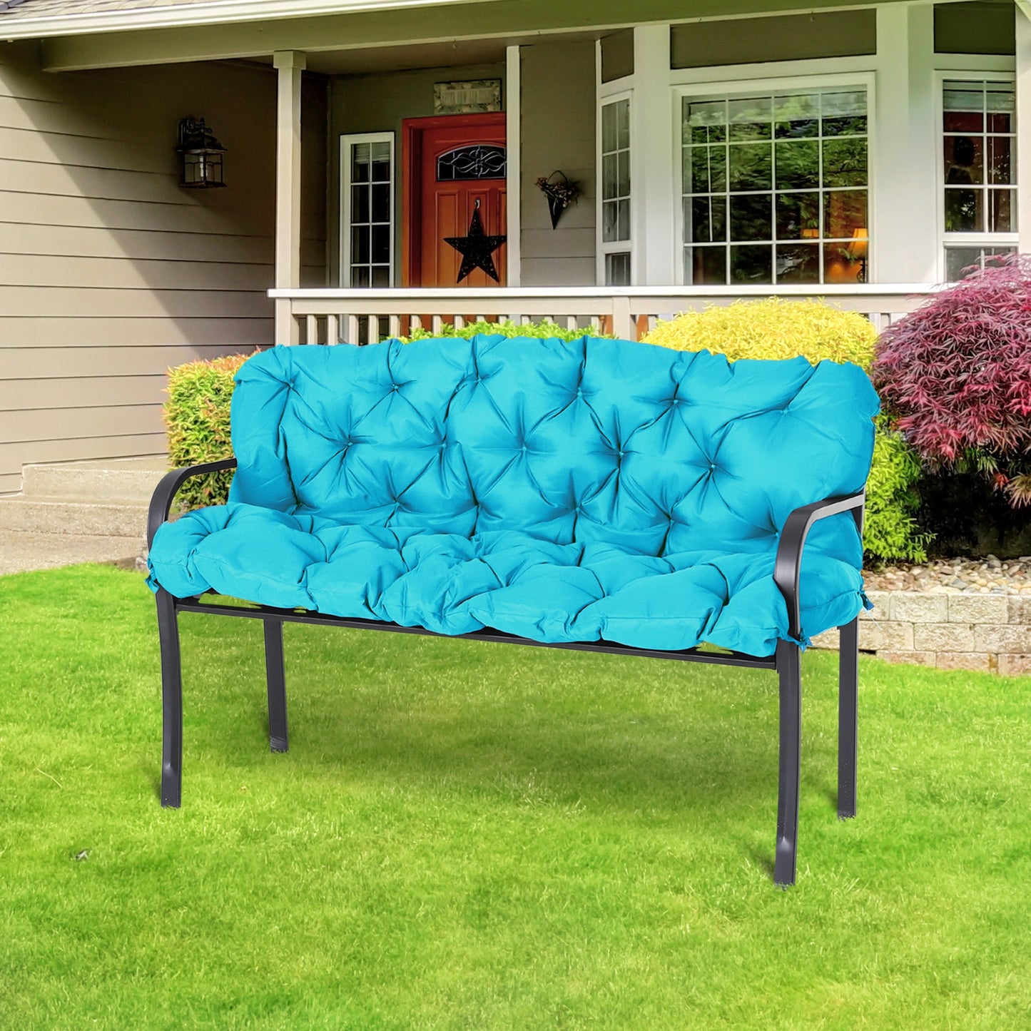 Porch Swing Cushion Garden Bench Cushion with Backrest, Non-Slip 3-Seater Thick Pad, Swing Chair Mat Replacement for Indoor and Outdoor, 59.1" x 38.6", Turquoise