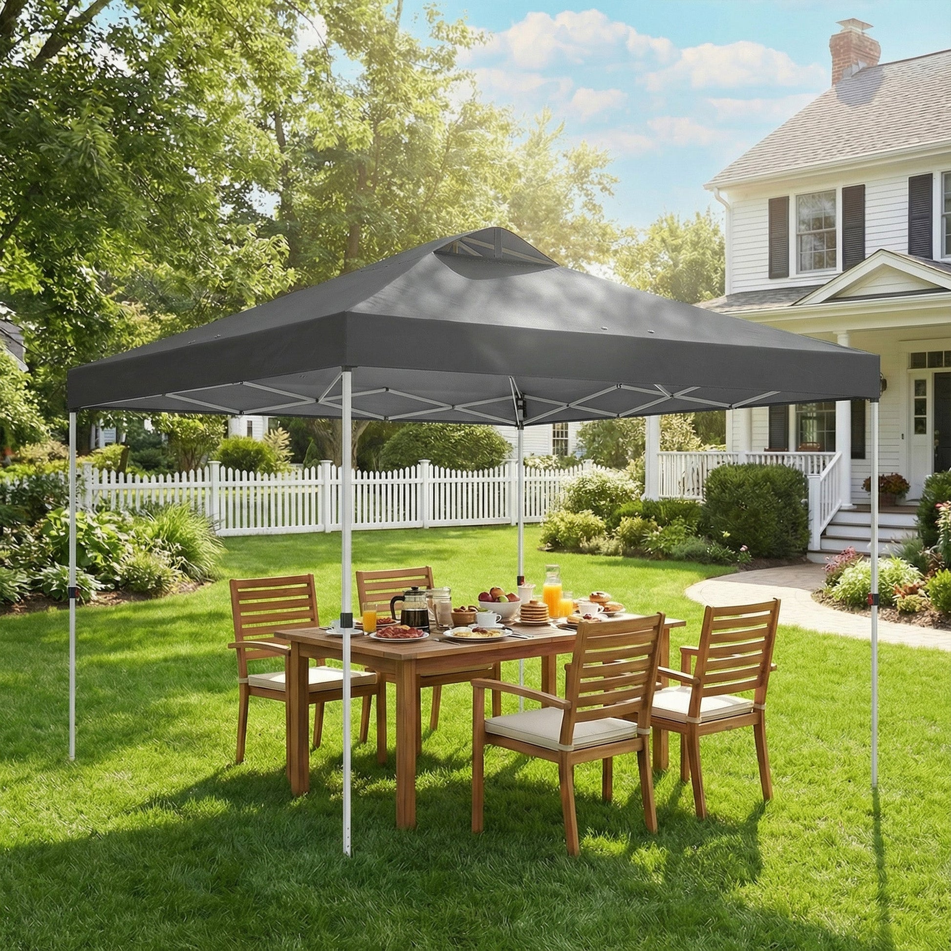 9.8' x 9.8' Pop Up Canopy, Waterproof Canopy Tent for Parties, Garden, BBQs, Easy Setup Instant Shelter and Garden Gazebo with Carrying Bag, Stakes and Ropes, Dark Grey