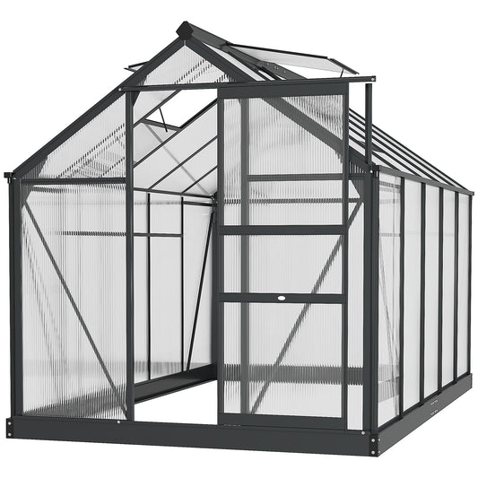 6' x 10' x 6.6' Polycarbonate Greenhouse, Walk-In Green House Kit Garden, Plants Grow, Galvanized Sheet Aluminum Frame with Rain Gutter, Vents and Sliding Door, Grey