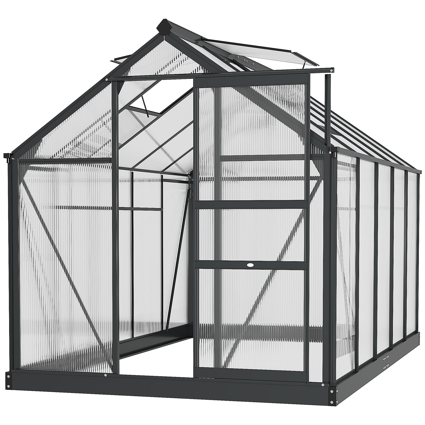 6' x 10' x 6.6' Polycarbonate Greenhouse, Walk-In Green House Kit Garden, Plants Grow, Galvanized Sheet Aluminum Frame with Rain Gutter, Vents and Sliding Door, Grey