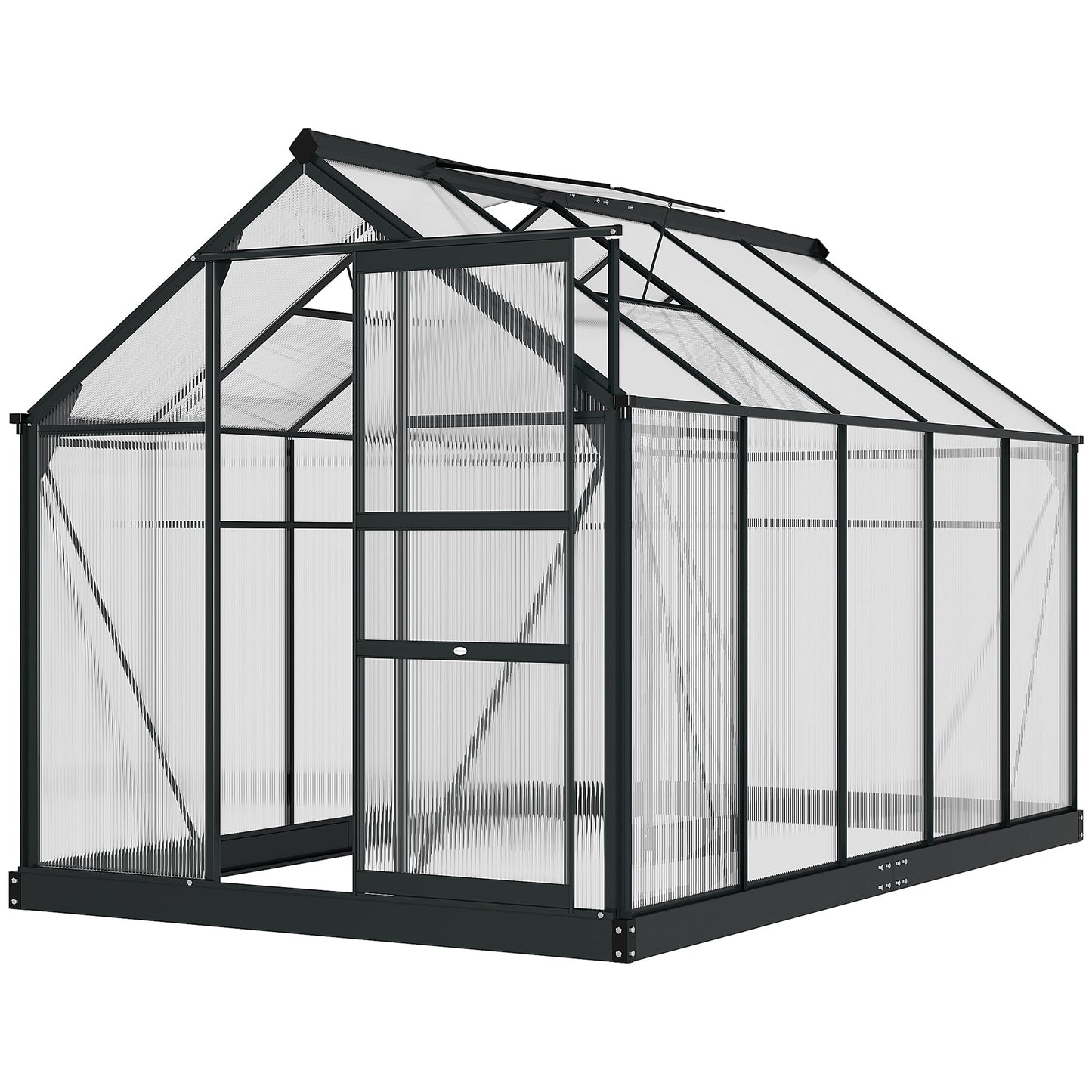6' x 10' x 6.6' Polycarbonate Greenhouse, Walk-In Green House Kit Garden, Plants Grow, Galvanized Sheet Aluminum Frame with Rain Gutter, Vents and Sliding Door, Grey