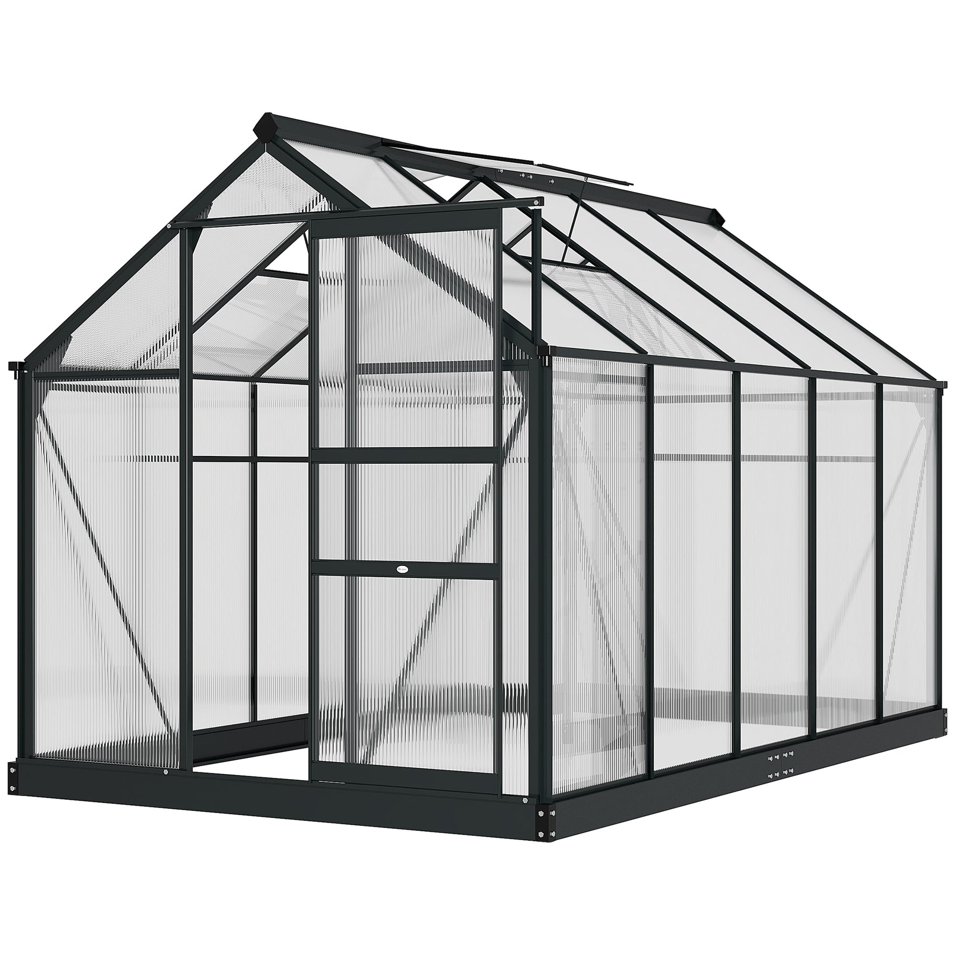 6' x 10' x 6.6' Polycarbonate Greenhouse, Walk-In Green House Kit Garden, Plants Grow, Galvanized Sheet Aluminum Frame with Rain Gutter, Vents and Sliding Door, Grey