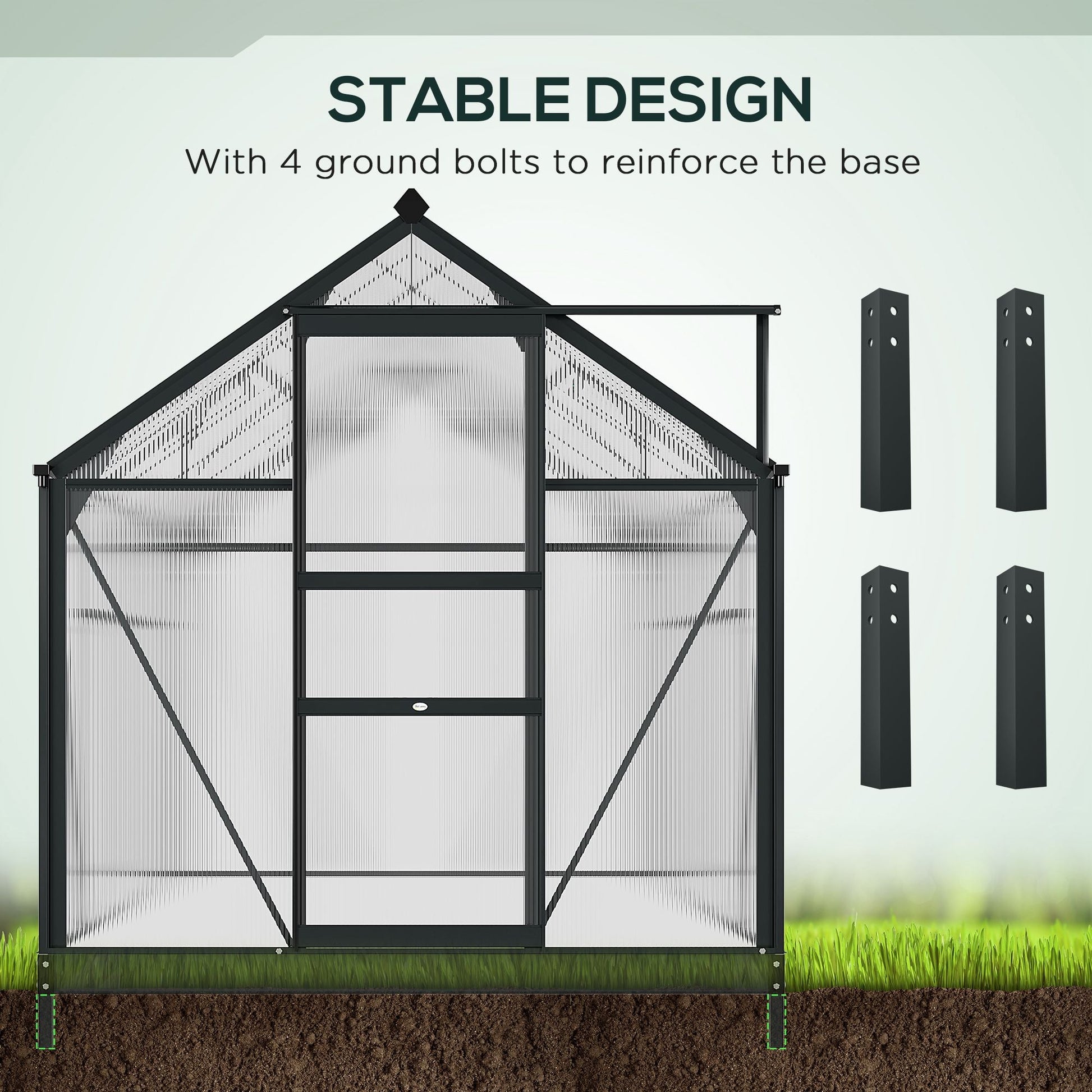 6' x 10' x 6.6' Polycarbonate Greenhouse, Walk-In Green House Kit Garden, Plants Grow, Galvanized Sheet Aluminum Frame with Rain Gutter, Vents and Sliding Door, Grey