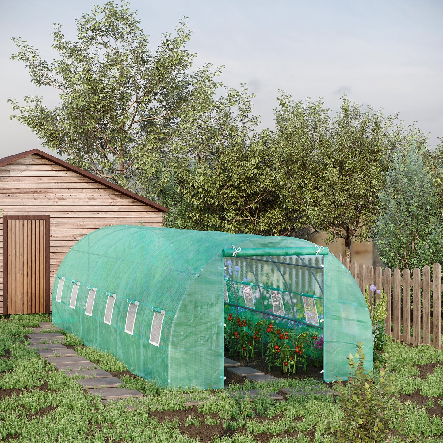 26' x 10' x 6.6' Large Walk in Tunnel Greenhouse Garden Plant Seed Green House Premium Steel Frame, Dark Green