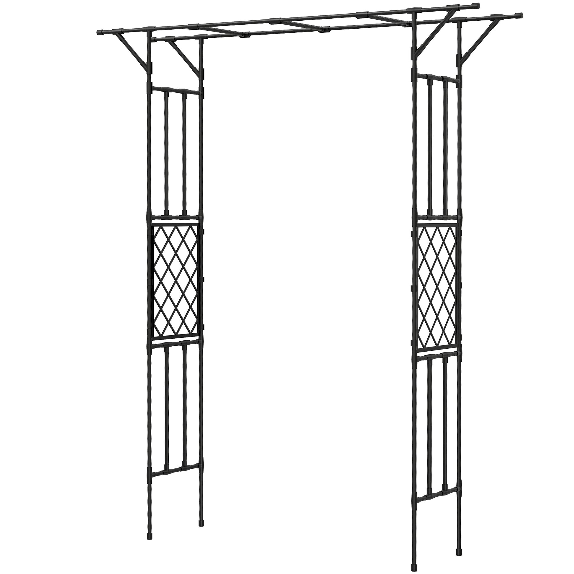 7.1ft Garden Arch, PE-Coated Steel Outdoor Trellis Arbor for Climbing Plants, Wedding Arch for Party Outdoor Garden Backyard, Black