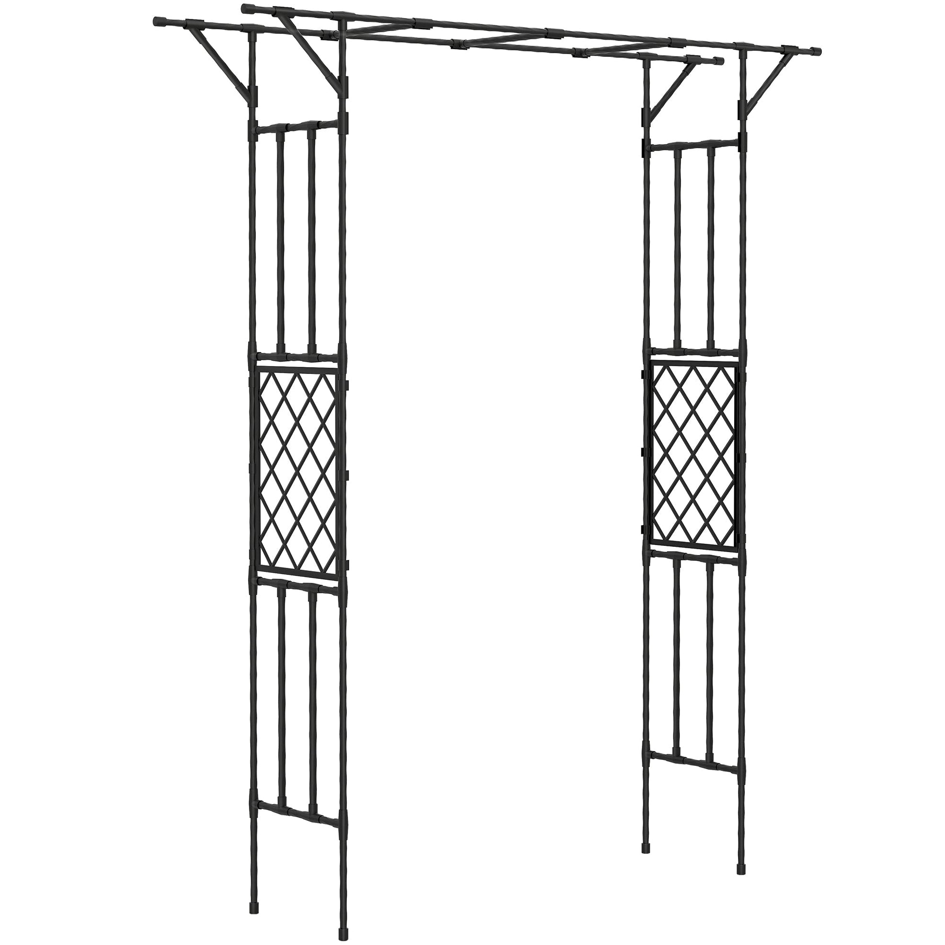 7.1ft Garden Arch, PE-Coated Steel Outdoor Trellis Arbor for Climbing Plants, Wedding Arch for Party Outdoor Garden Backyard, Black