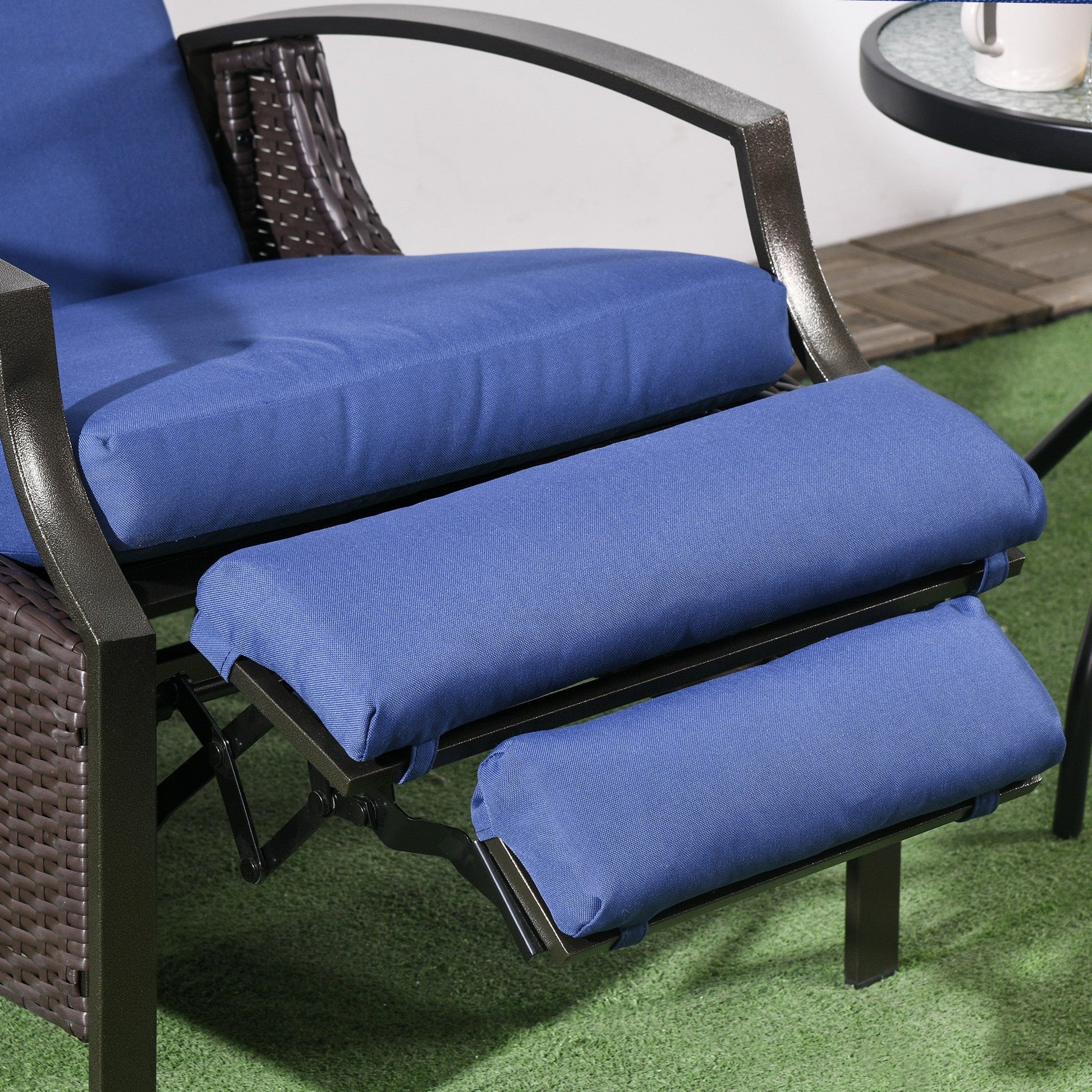 PE Rattan Outdoor Recliner Chair, Wicker Patio Lounge Chair with Adjustable Backrest, Retractable Footrest and Cushion, Dark Blue