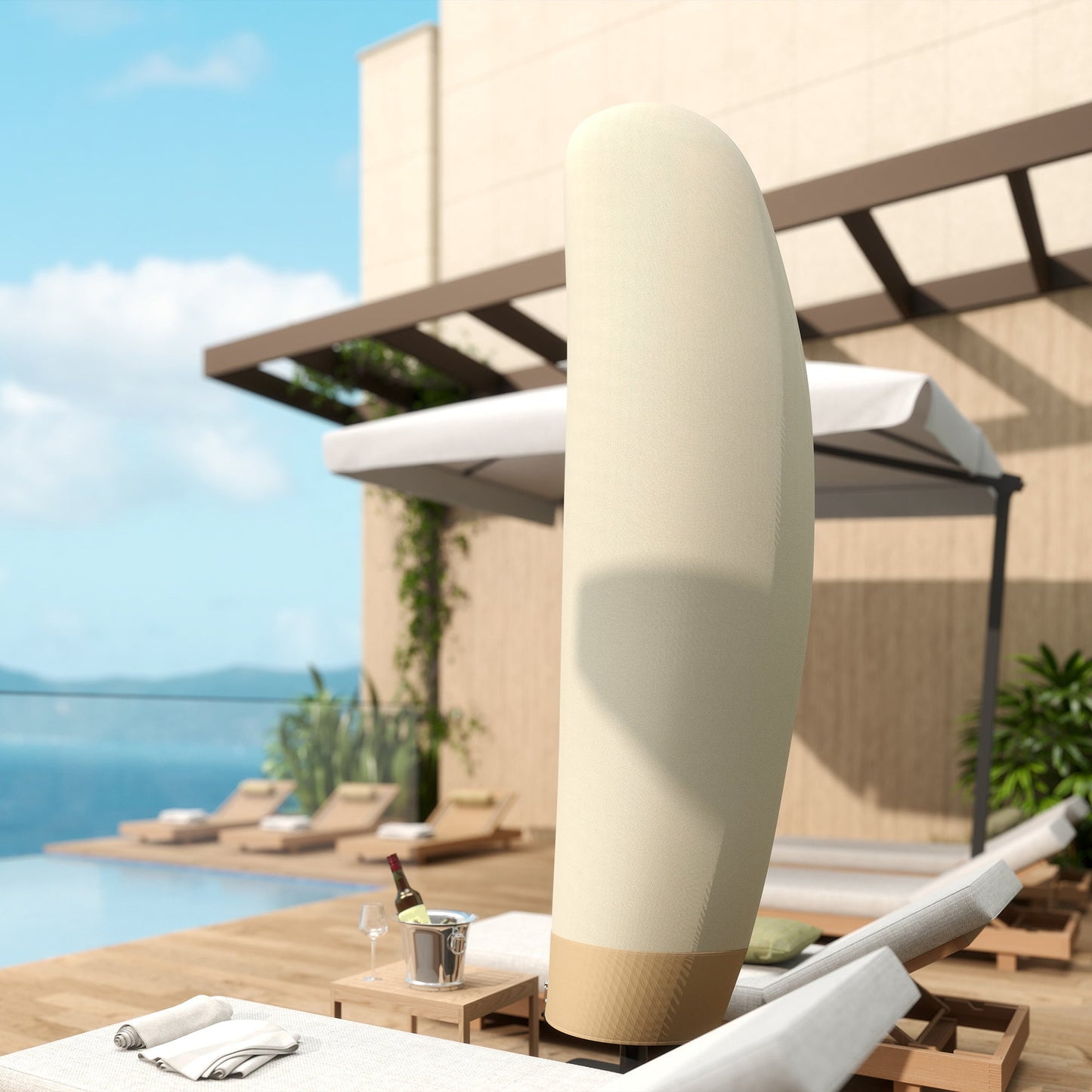 Waterproof Patio Umbrella Cover for 10ft to 13ft Outdoor Offset Umbrella with Zipper, Beige and Coffee