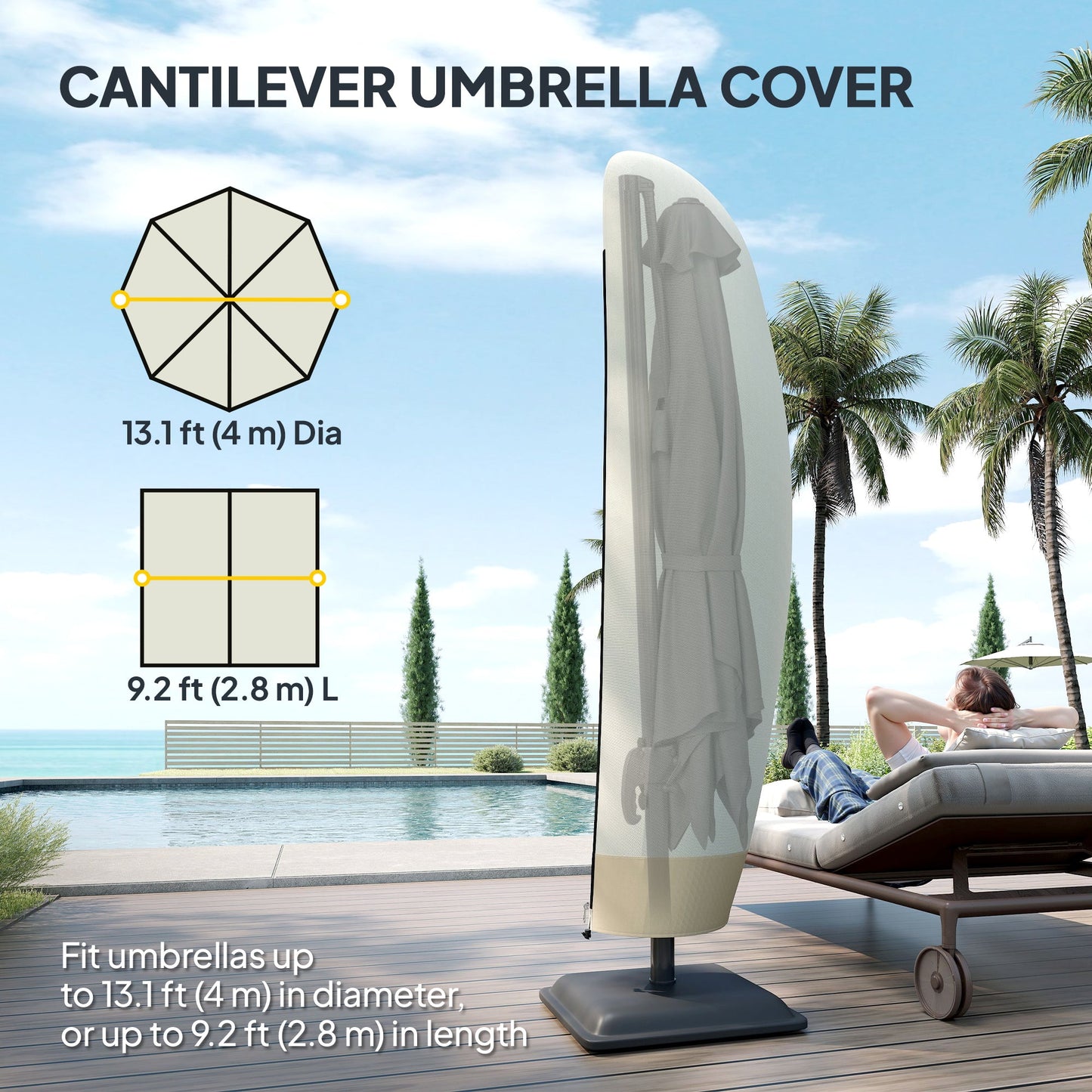 Waterproof Patio Umbrella Cover for 10ft to 13ft Outdoor Offset Umbrella with Zipper, Beige and Coffee