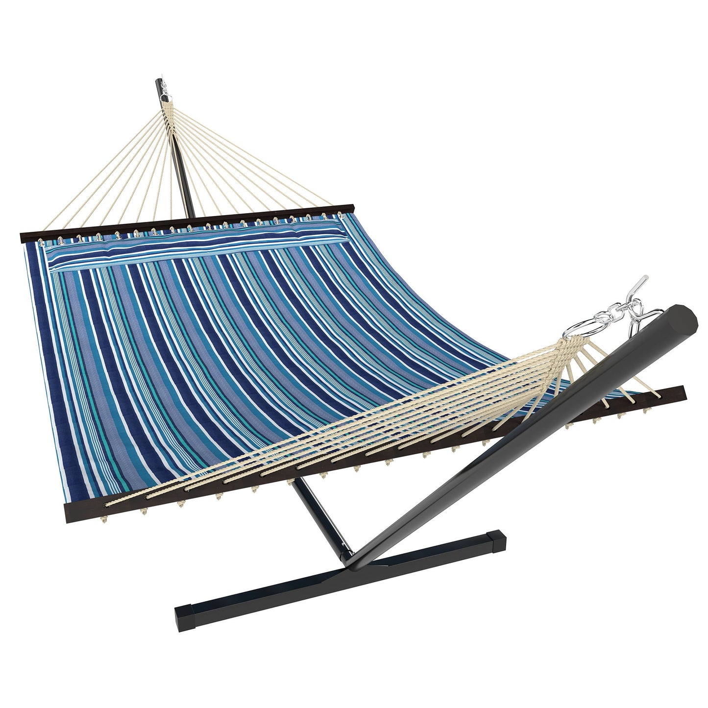 Outdoor Hammock with Stand, Detachable Pillow and Spreader Bars, Heavy Duty Hammock for Outdoor, 264 lbs Capacity Steel Stand, Blue