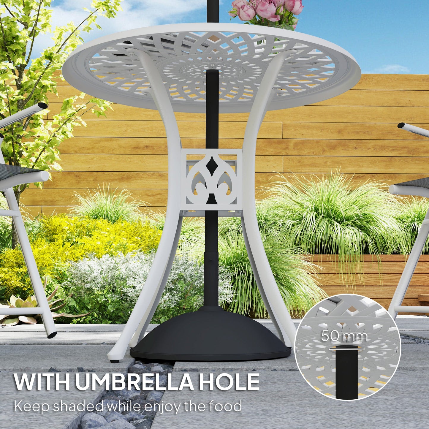 30-inch Round Patio Dining Table with Umbrella Hole Cast Aluminium Outdoor Bistro Table Only, White