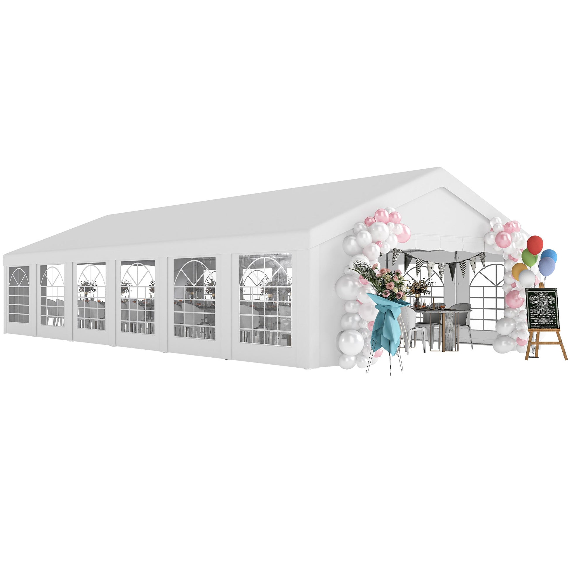 20' x 40' Heavy Duty Party Tent and Carport, Galvanized Outdoor Canopy Tent Event Tent with 12 Removable Window Sidewalls for Parties, Wedding, Events, BBQ, White