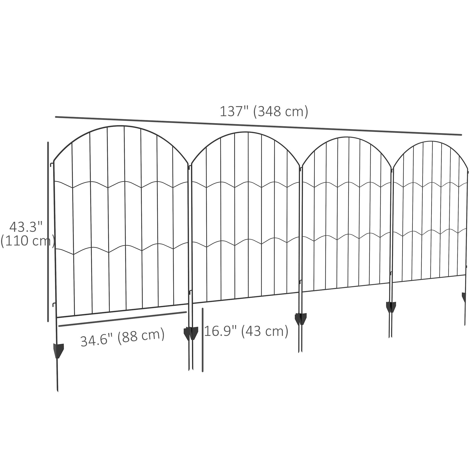 Garden Fence, 4 Pack Steel Fence Panels, 11.4' L x 43" H, Rust-Resistant Animal Barrier, Decorative Border Flower Edging for Yard, Patio, Outdoor Decor, Wave