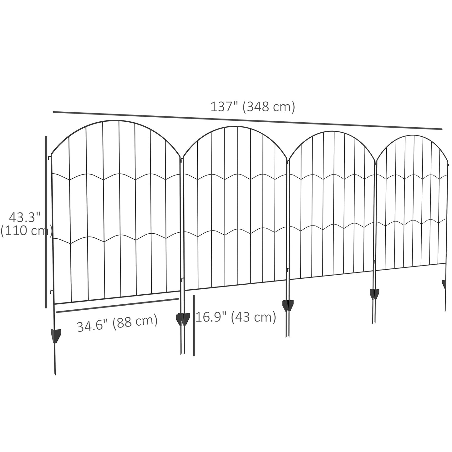 Garden Fence, 4 Pack Steel Fence Panels, 11.4' L x 43" H, Rust-Resistant Animal Barrier, Decorative Border Flower Edging for Yard, Patio, Outdoor Decor, Wave