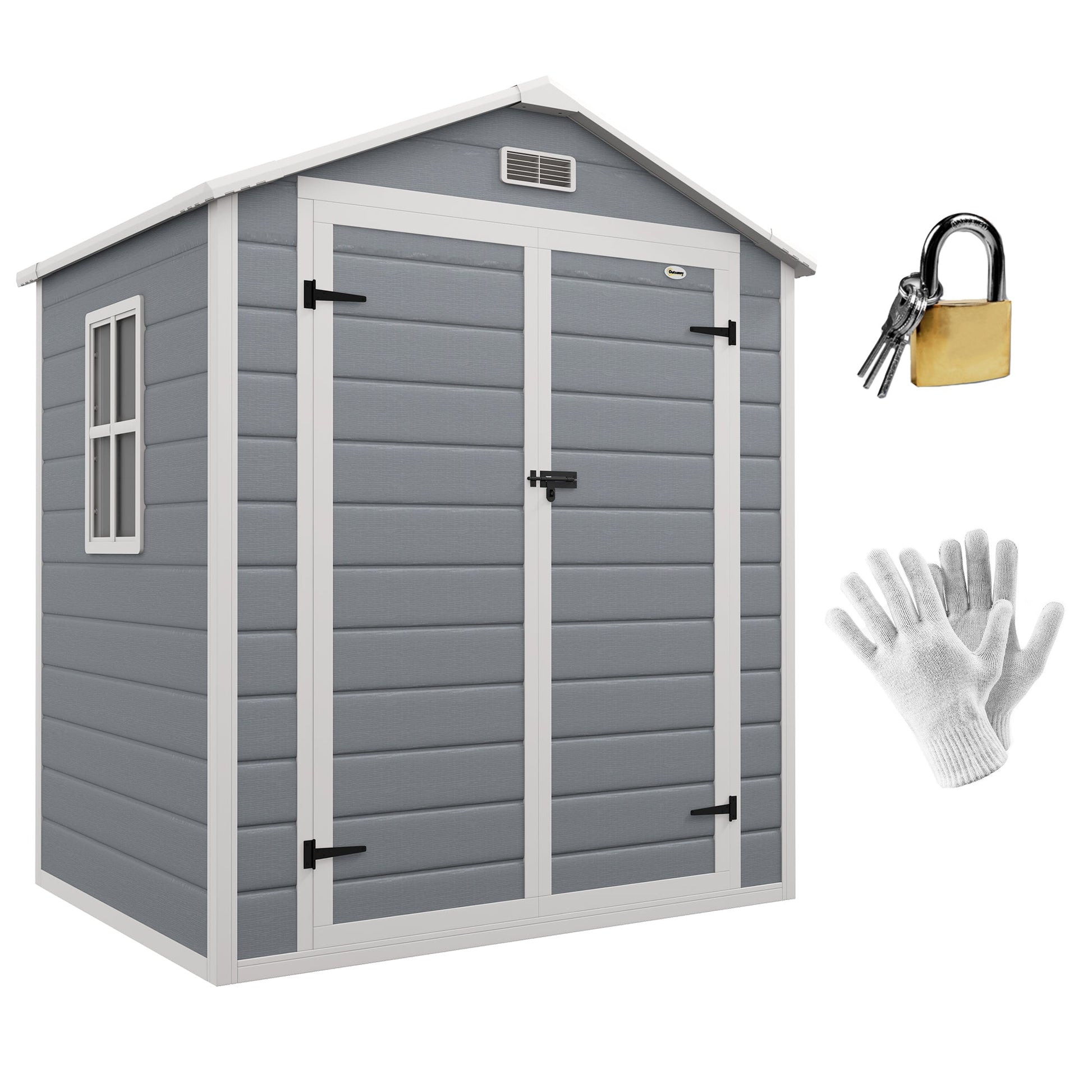 6' x 4.5' Outdoor Storage Shed, Lockable Plastic Garden Tool Storage House Organizer with Double Doors and Vents for Backyard, Patio, Lawn, Grey