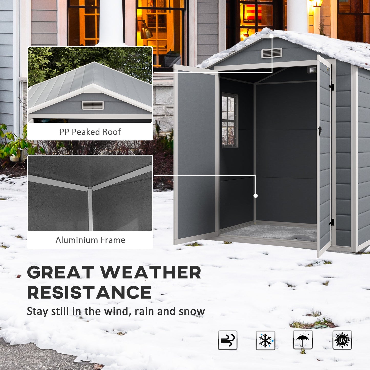 6' x 4.5' Outdoor Storage Shed, Lockable Plastic Garden Tool Storage House Organizer with Double Doors and Vents for Backyard, Patio, Lawn, Grey