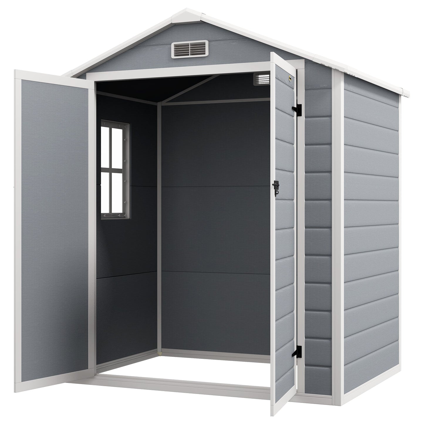 6' x 4.5' Outdoor Storage Shed, Lockable Plastic Garden Tool Storage House Organizer with Double Doors and Vents for Backyard, Patio, Lawn, Grey