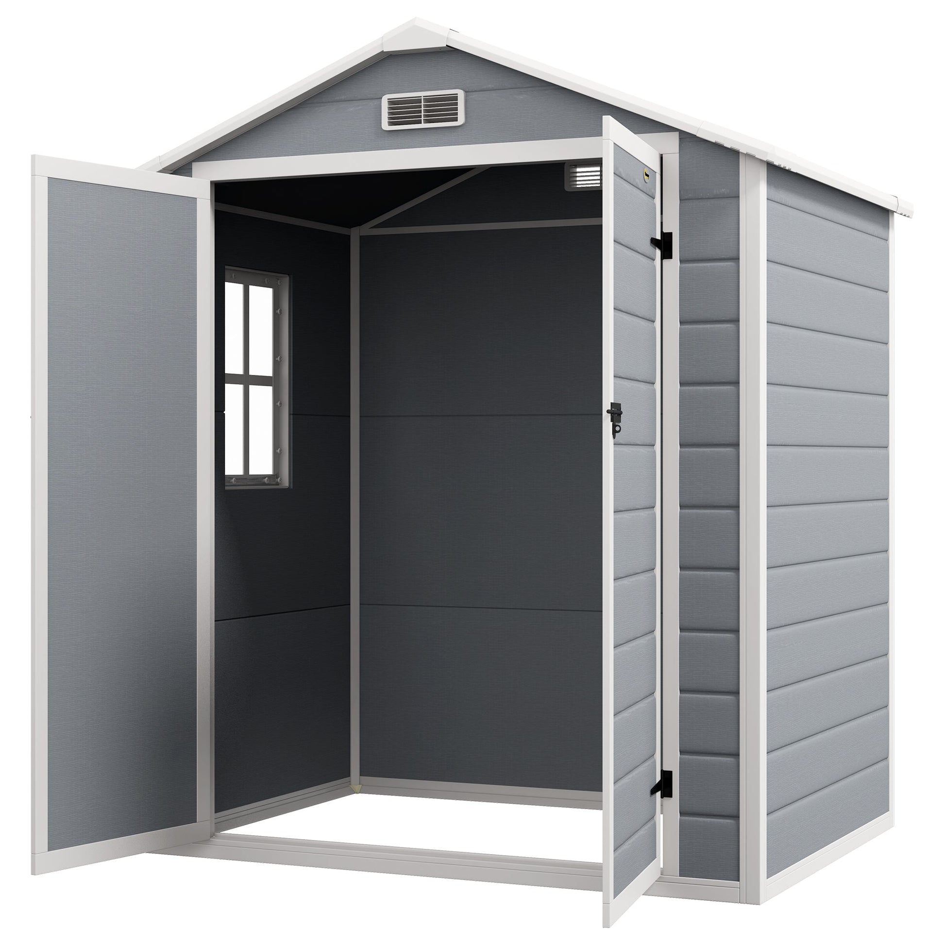 6' x 4.5' Outdoor Storage Shed, Lockable Plastic Garden Tool Storage House Organizer with Double Doors and Vents for Backyard, Patio, Lawn, Grey
