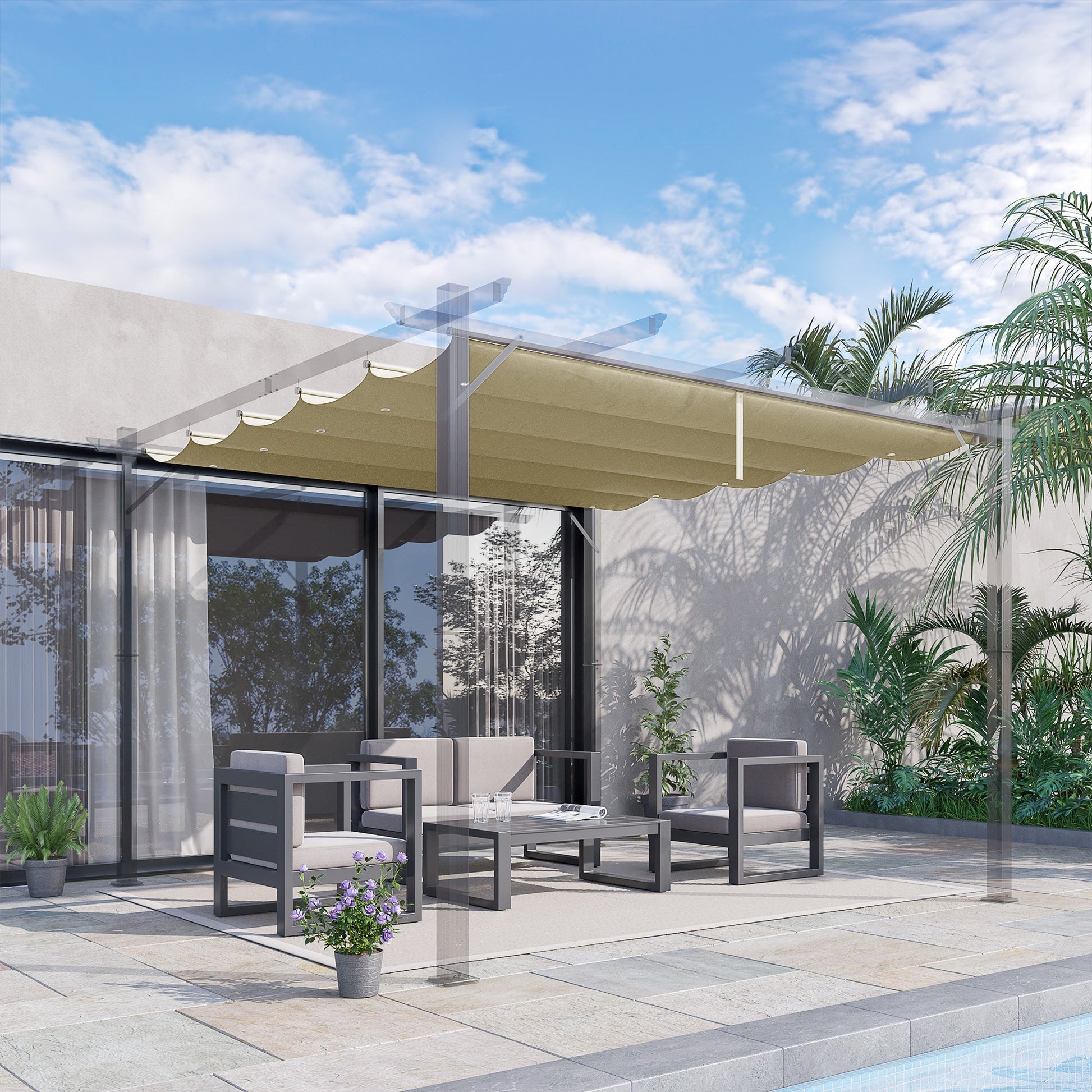 Retractable Replacement Pergola Canopy for 10' x 13' Pergola, Pergola Cover Replacement, Beige