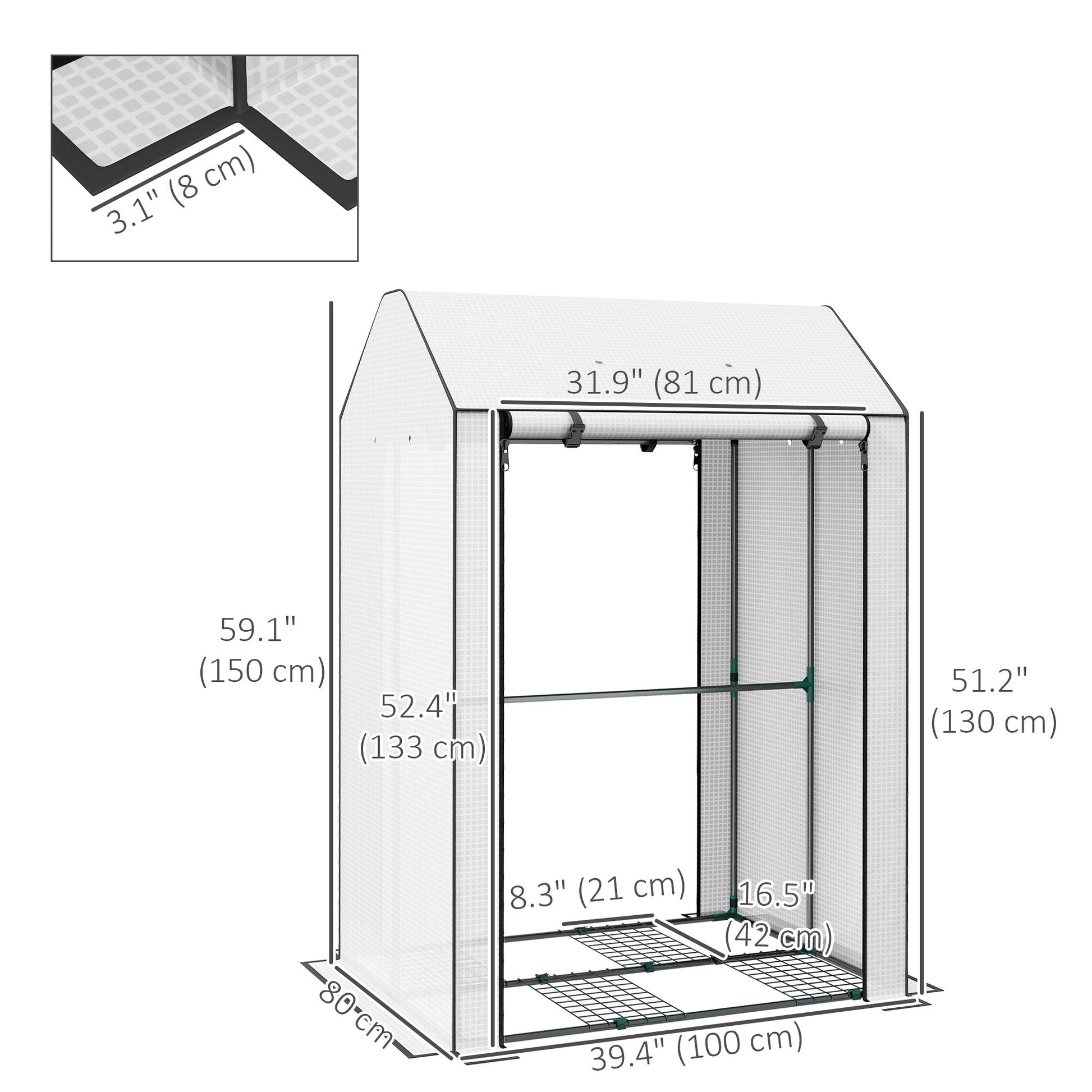 Mini Greenhouse with 4 Wire Shelves, Portable Tomato Greenhouse, 39.4" x 31.5" x 59.1" Garden Hot House with Roll Up Door and Vents, White
