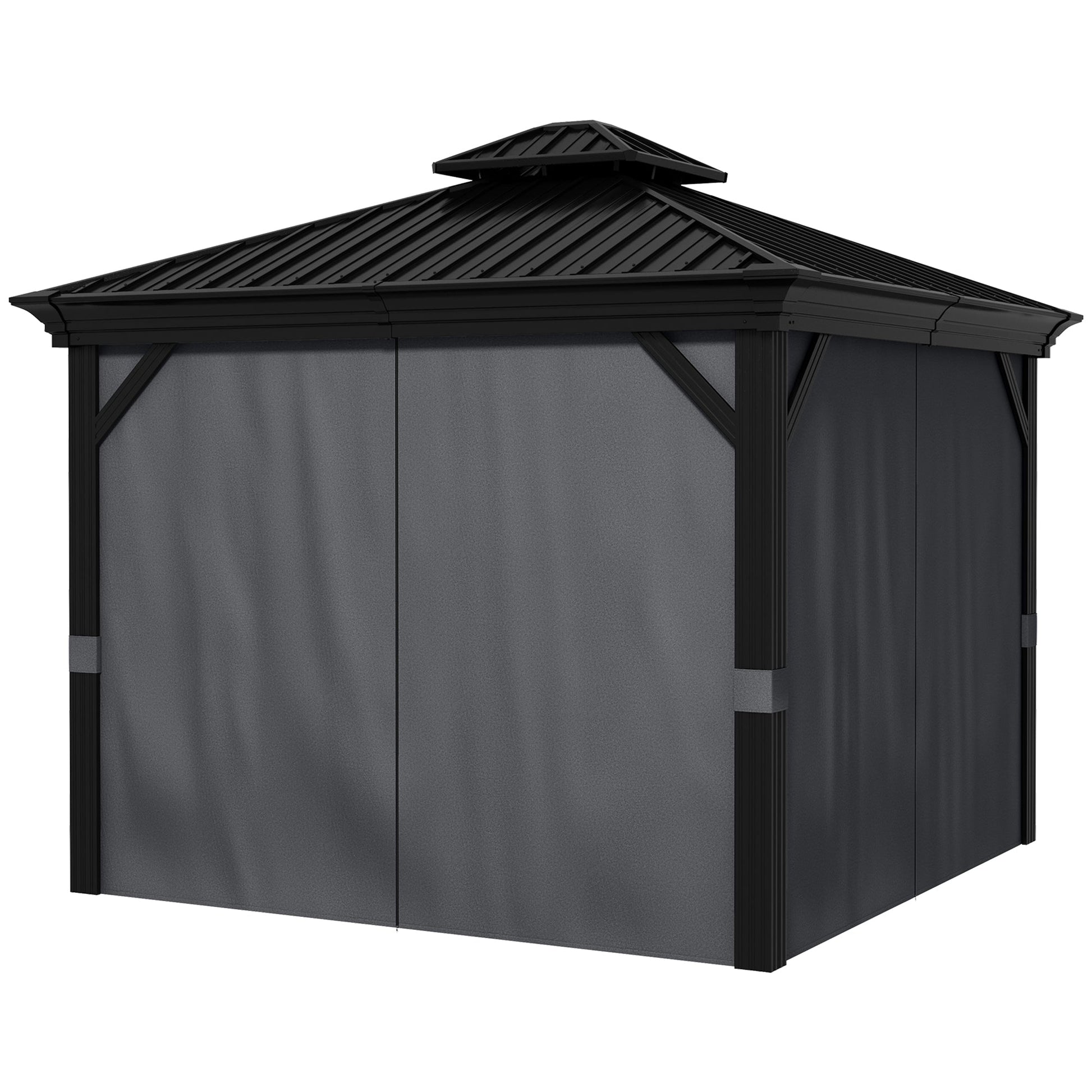 10' x 12' Hardtop Gazebo Canopy with Galvanized Steel Roof, Aluminum Frame, Permanent Gazebo with Netting and Curtains for Patio, Garden, Backyard, Deck, Lawn, Dark Grey