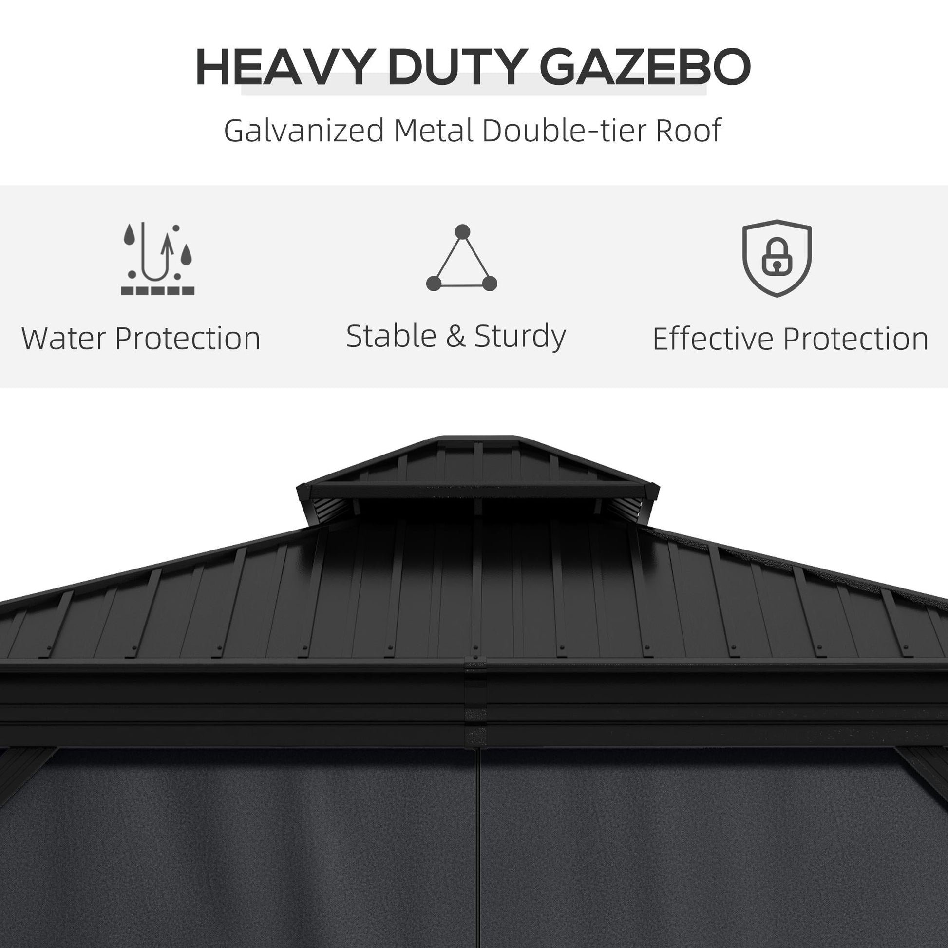 10' x 12' Hardtop Gazebo Canopy with Galvanized Steel Roof, Aluminum Frame, Permanent Gazebo with Netting and Curtains for Patio, Garden, Backyard, Deck, Lawn, Dark Grey