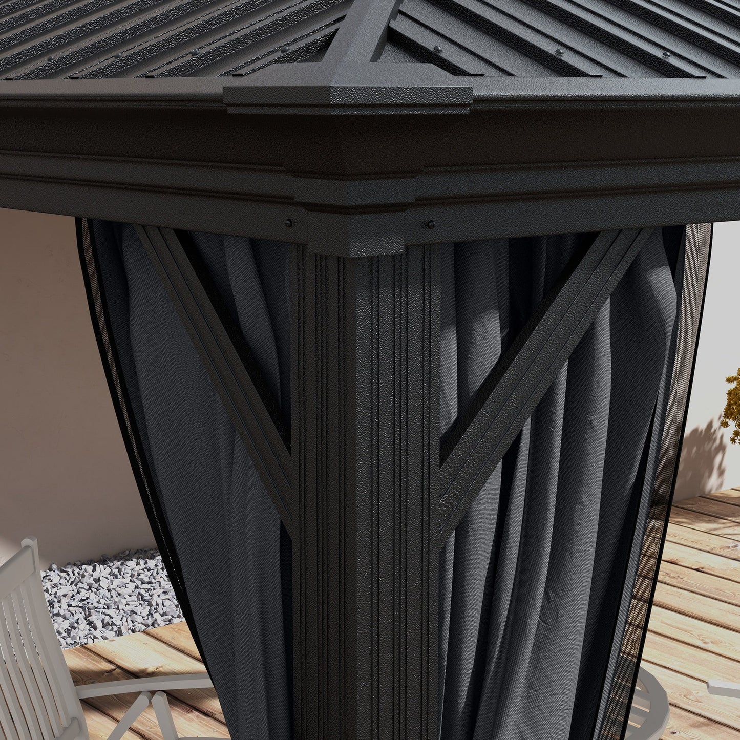 10' x 12' Hardtop Gazebo Canopy with Galvanized Steel Roof, Aluminum Frame, Permanent Gazebo with Netting and Curtains for Patio, Garden, Backyard, Deck, Lawn, Dark Grey
