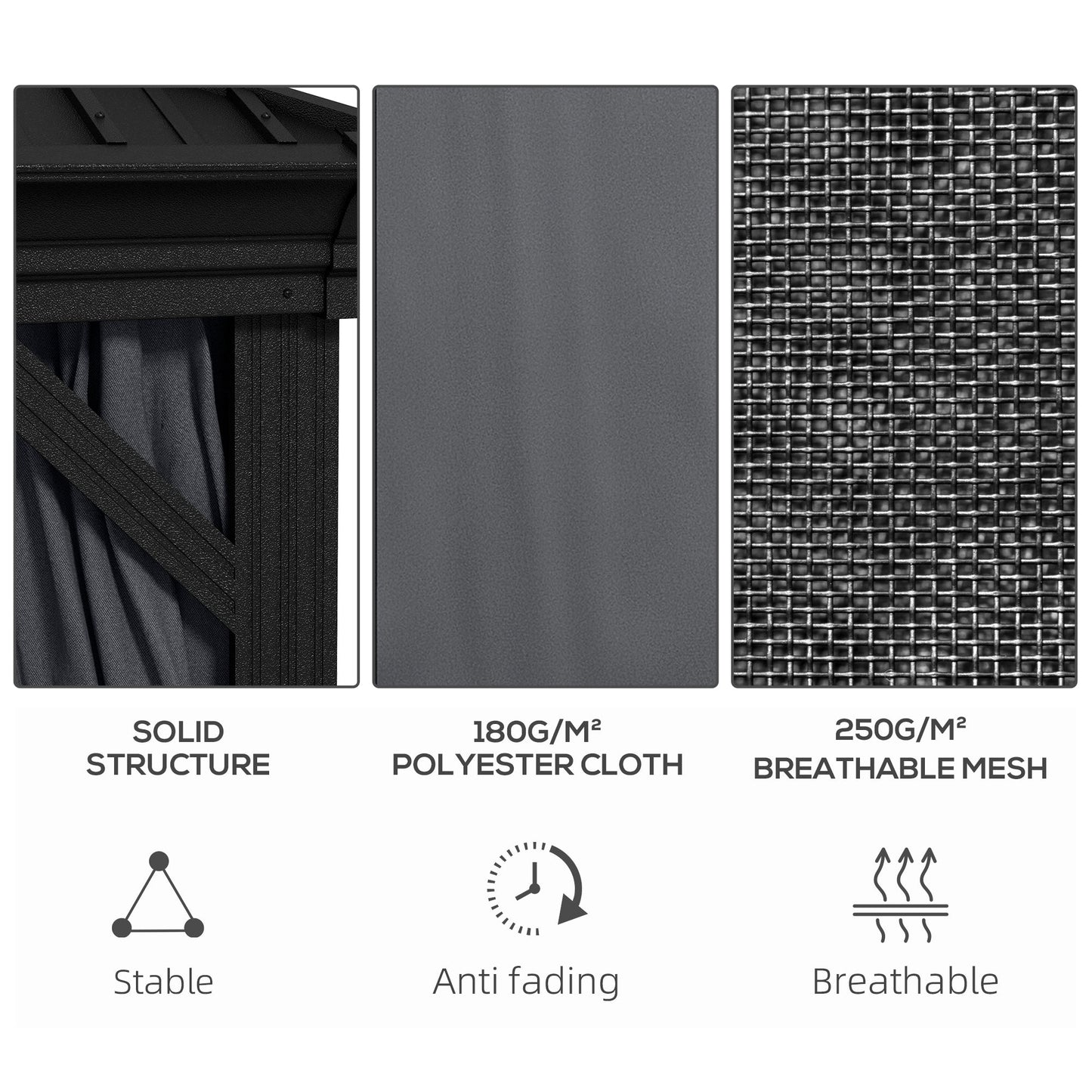 10' x 12' Hardtop Gazebo Canopy with Galvanized Steel Roof, Aluminum Frame, Permanent Gazebo with Netting and Curtains for Patio, Garden, Backyard, Deck, Lawn, Dark Grey