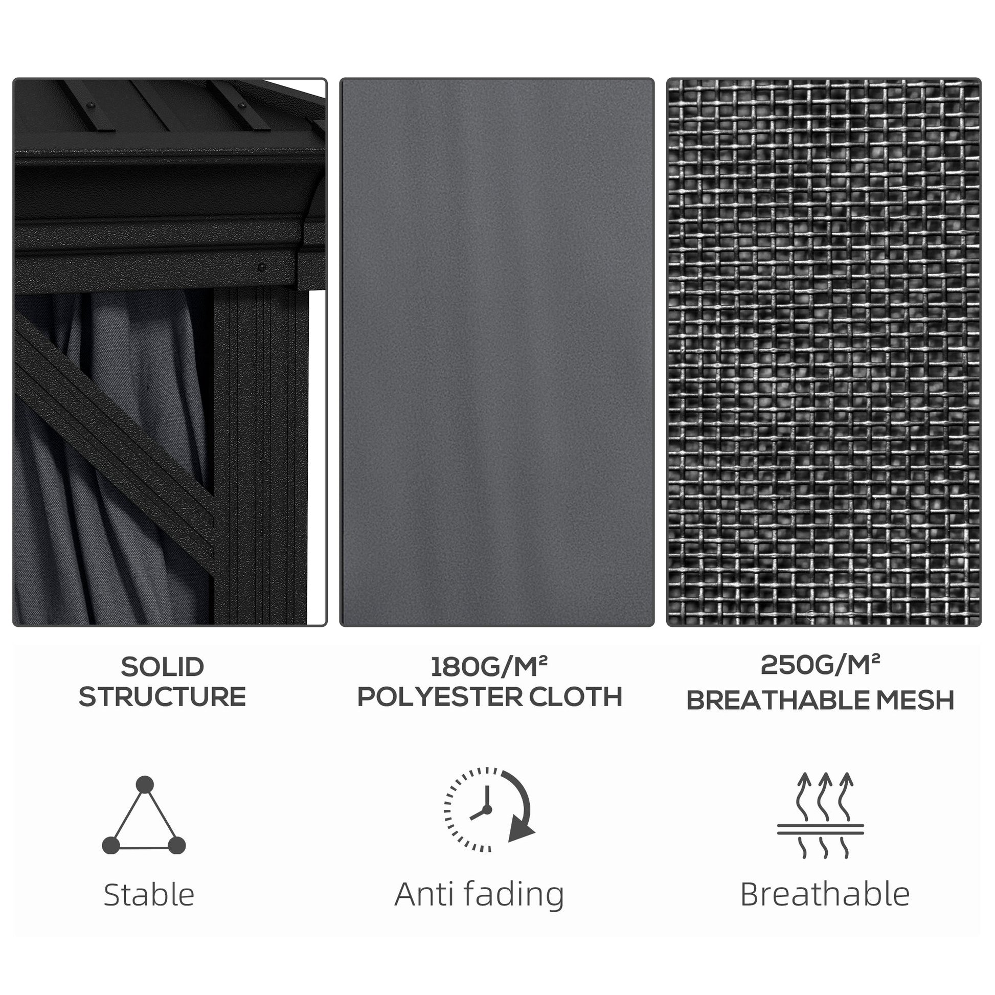 10' x 12' Hardtop Gazebo Canopy with Galvanized Steel Roof, Aluminum Frame, Permanent Gazebo with Netting and Curtains for Patio, Garden, Backyard, Deck, Lawn, Dark Grey