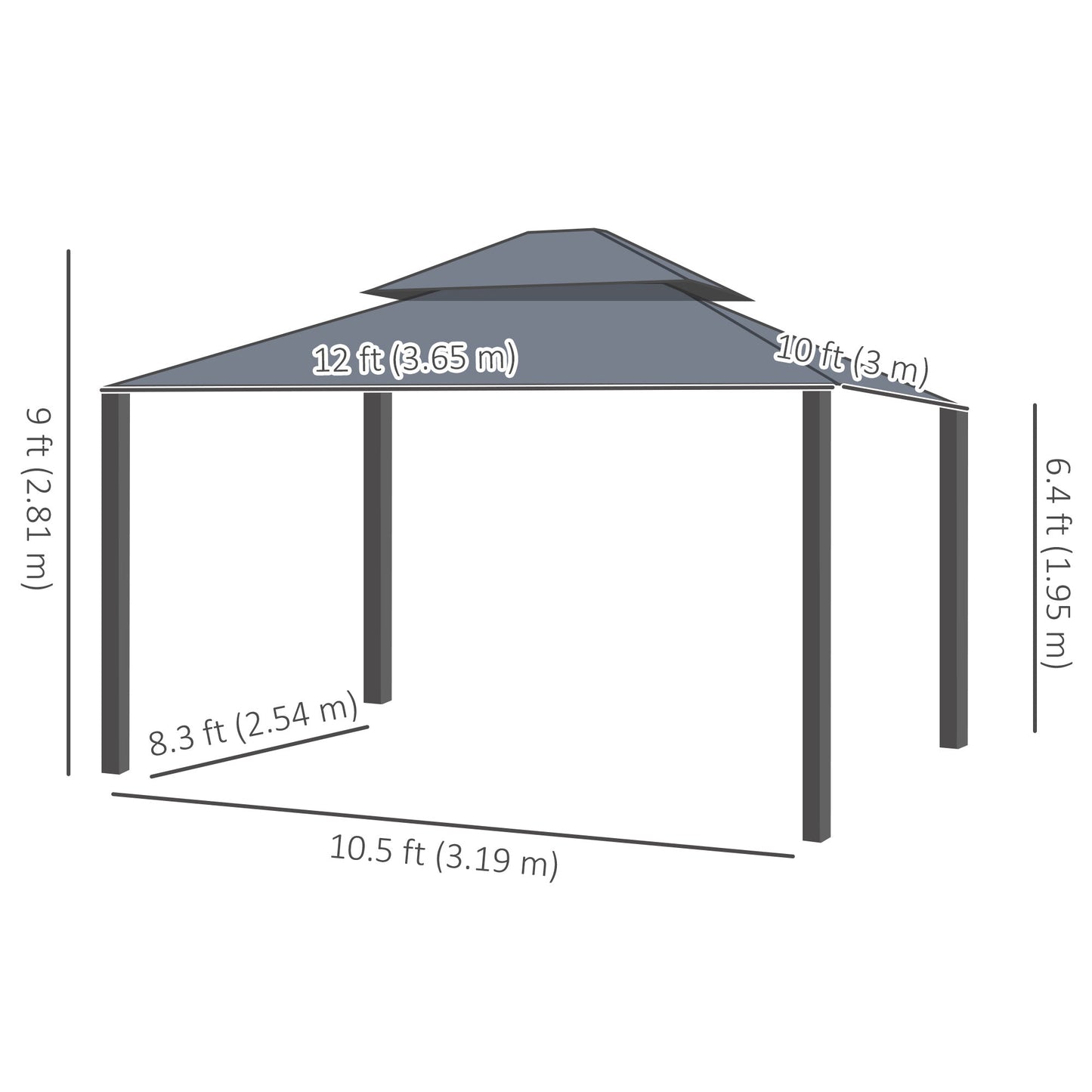 10' x 12' Hardtop Gazebo Canopy with Galvanized Steel Roof, Aluminum Frame, Permanent Gazebo with Netting and Curtains for Patio, Garden, Backyard, Deck, Lawn, Dark Grey