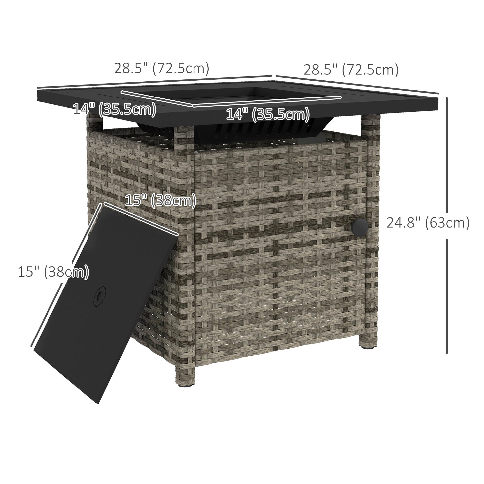 28.5in Outdoor Rattan Propane Fire Pit Table, 50,000 BTU Pulse-Ignition Wicker Fire Table with Glass Wind Guard, Volcanic Rock, Rain Cover, CSA Certification, Mixed Grey