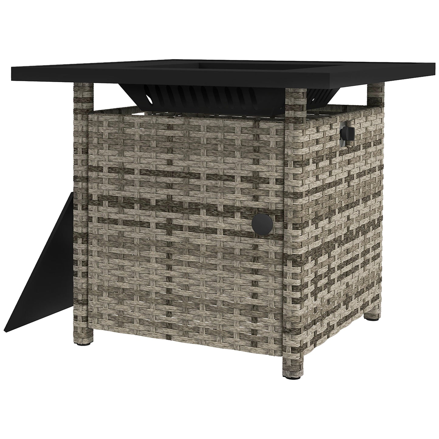 28.5in Outdoor Rattan Propane Fire Pit Table, 50,000 BTU Pulse-Ignition Wicker Fire Table with Glass Wind Guard, Volcanic Rock, Rain Cover, CSA Certification, Mixed Grey
