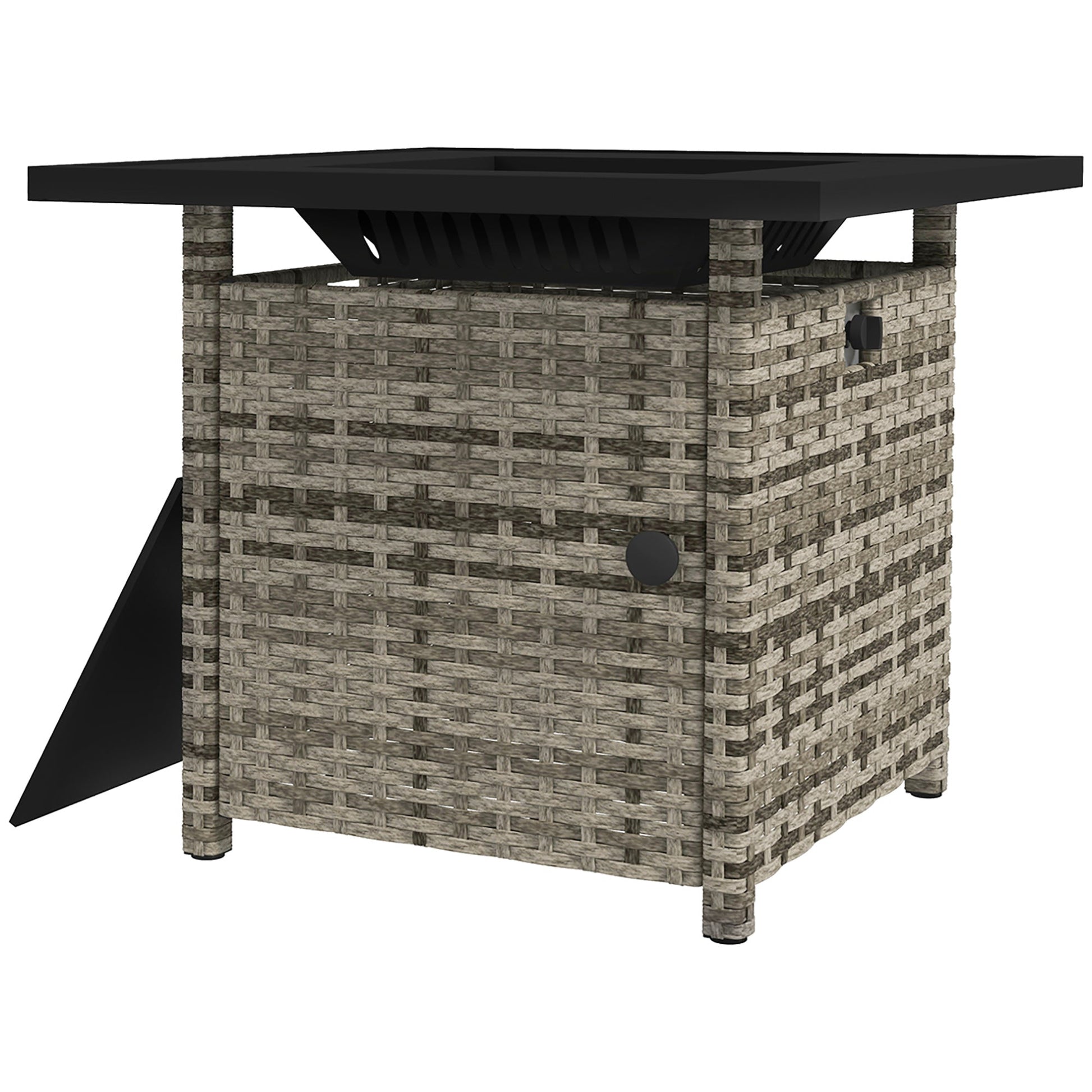 28.5in Outdoor Rattan Propane Fire Pit Table, 50,000 BTU Pulse-Ignition Wicker Fire Table with Glass Wind Guard, Volcanic Rock, Rain Cover, CSA Certification, Mixed Grey