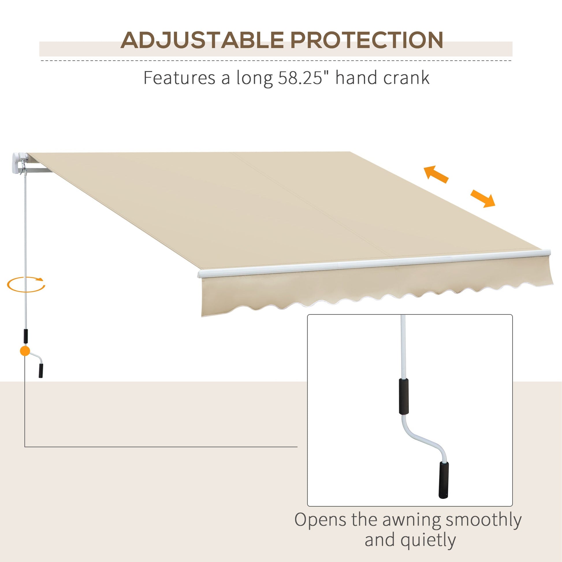 12' x 8' Retractable Awning Patio Awnings Sun Shade Shelter with Manual Crank Handle, UV & Water-Resistant Fabric and Aluminum Frame for Deck Balcony Yard, Cream White
