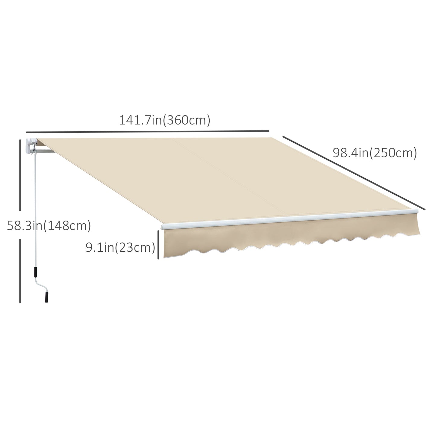 12' x 8' Retractable Awning Patio Awnings Sun Shade Shelter with Manual Crank Handle, UV & Water-Resistant Fabric and Aluminum Frame for Deck Balcony Yard, Cream White