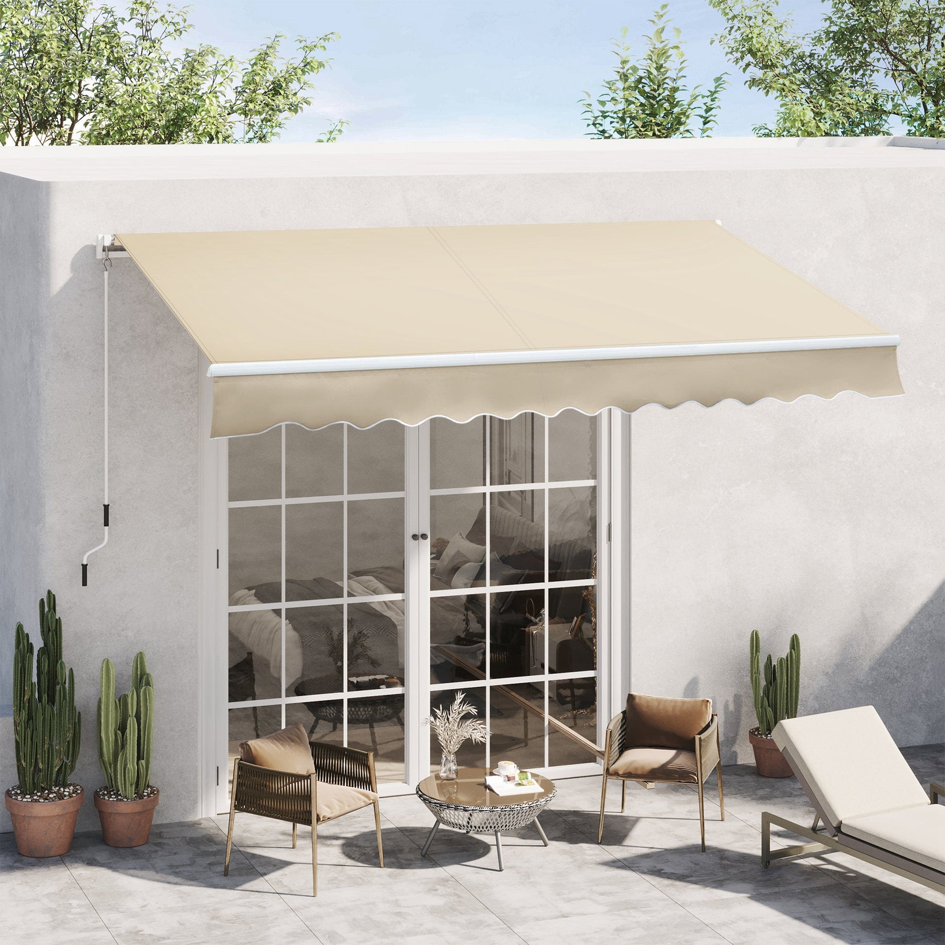 12' x 8' Retractable Awning Patio Awnings Sun Shade Shelter with Manual Crank Handle, UV & Water-Resistant Fabric and Aluminum Frame for Deck Balcony Yard, Cream White