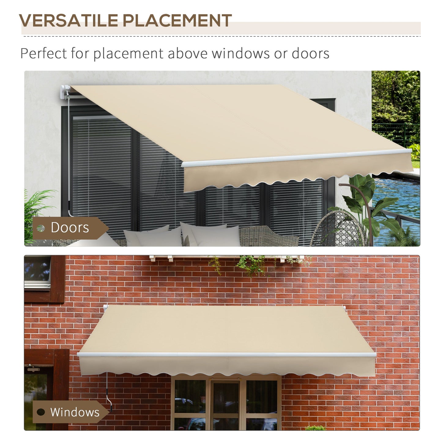 12' x 8' Retractable Awning Patio Awnings Sun Shade Shelter with Manual Crank Handle, UV & Water-Resistant Fabric and Aluminum Frame for Deck Balcony Yard, Cream White