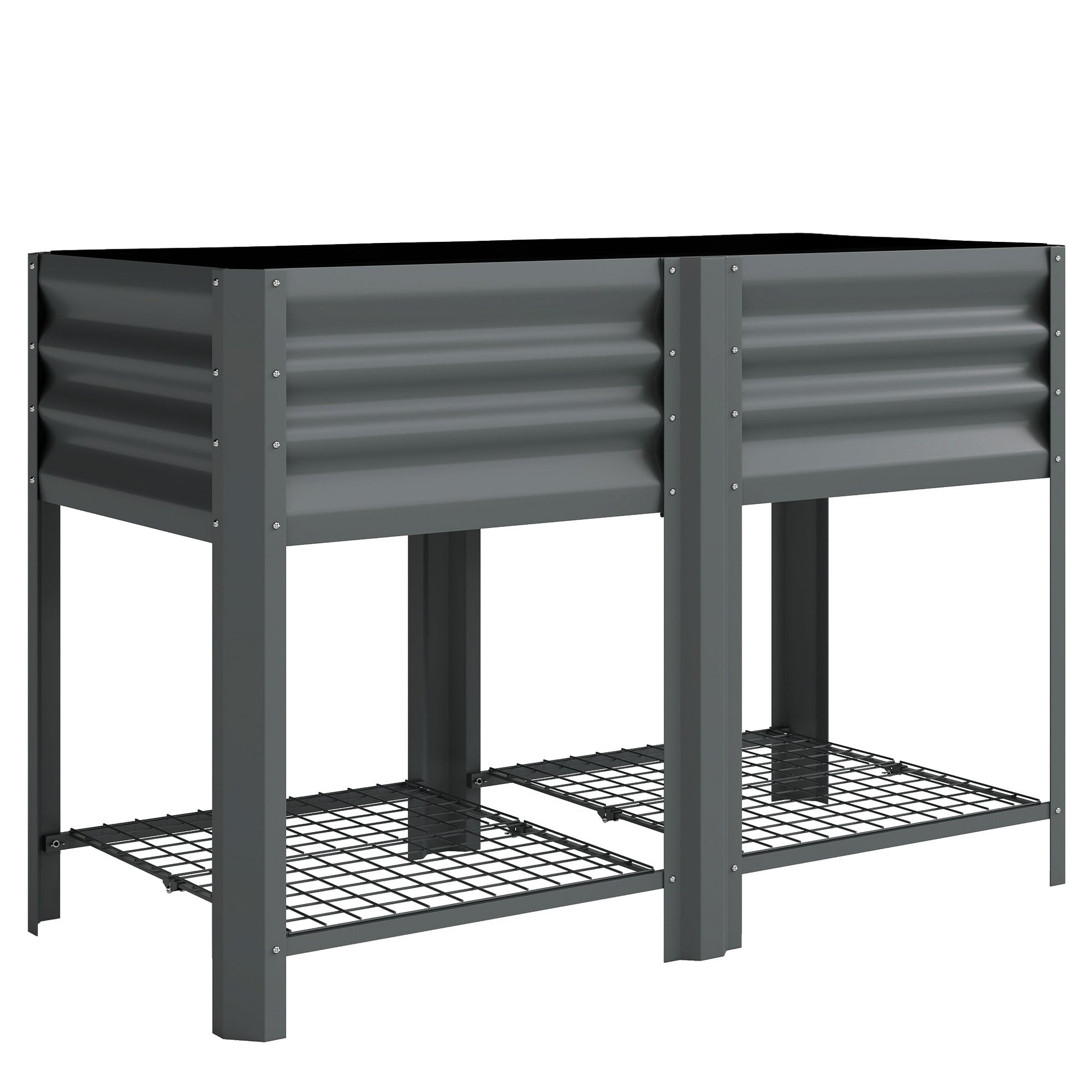 Galvanized Steel Raised Garden Bed, Elevated Planter Box with Legs and Storage Shelf, Raised Planter for Vegetables, Flowers, Herbs, for Outdoor, Patio, Yard, Dark Grey